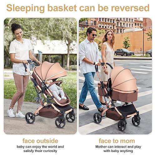 Miniatura 2 de PEARLOVE Cochecito de bebé convertible 2 en 1, cochecito reversible para recién nacido, cochecito plegable con toldo ajustable plegable de alto