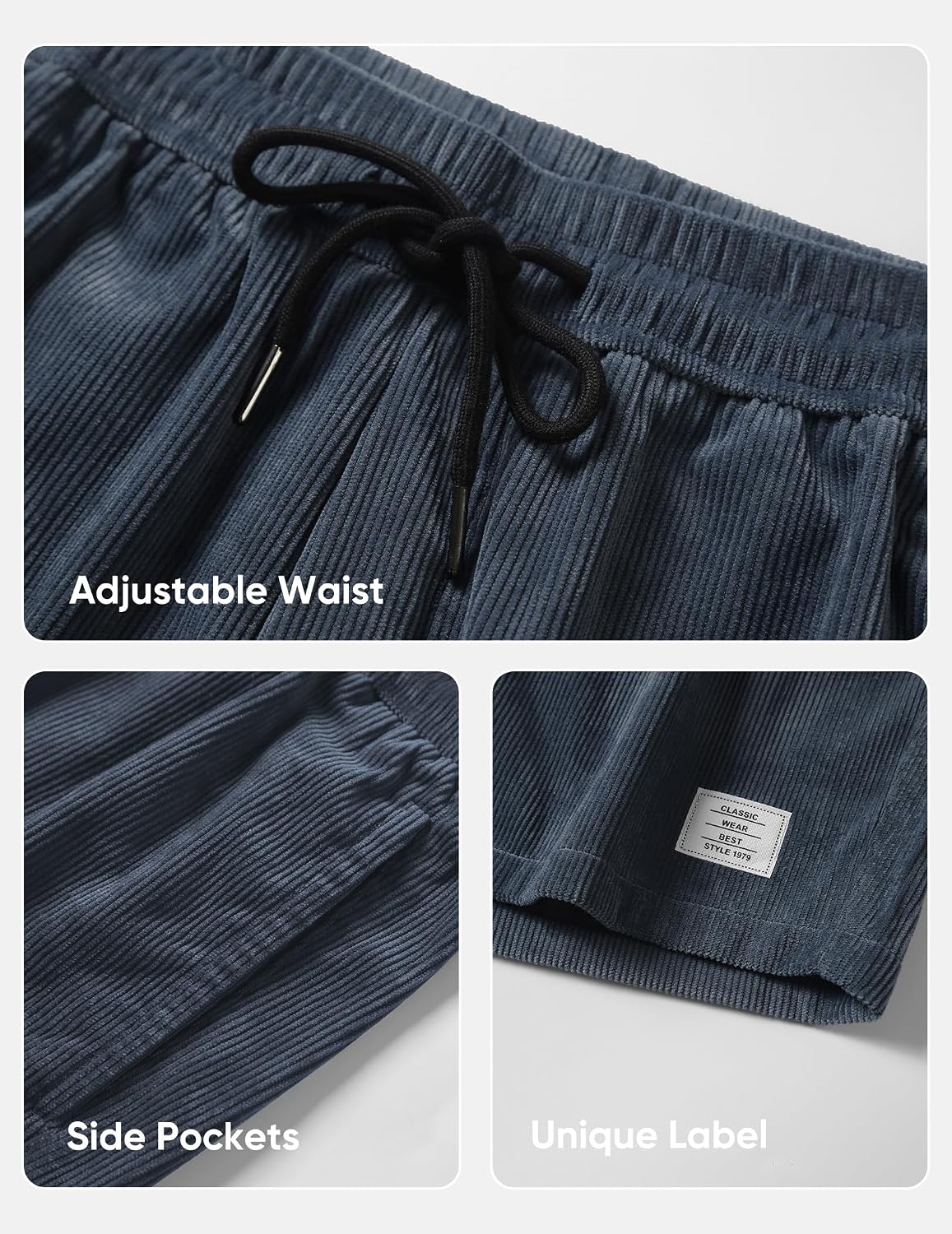 Dokotoo Men Men's Corduroy Shorts Casual Elastic Waist Drawstring Lightweight Summer Beach Shorts
