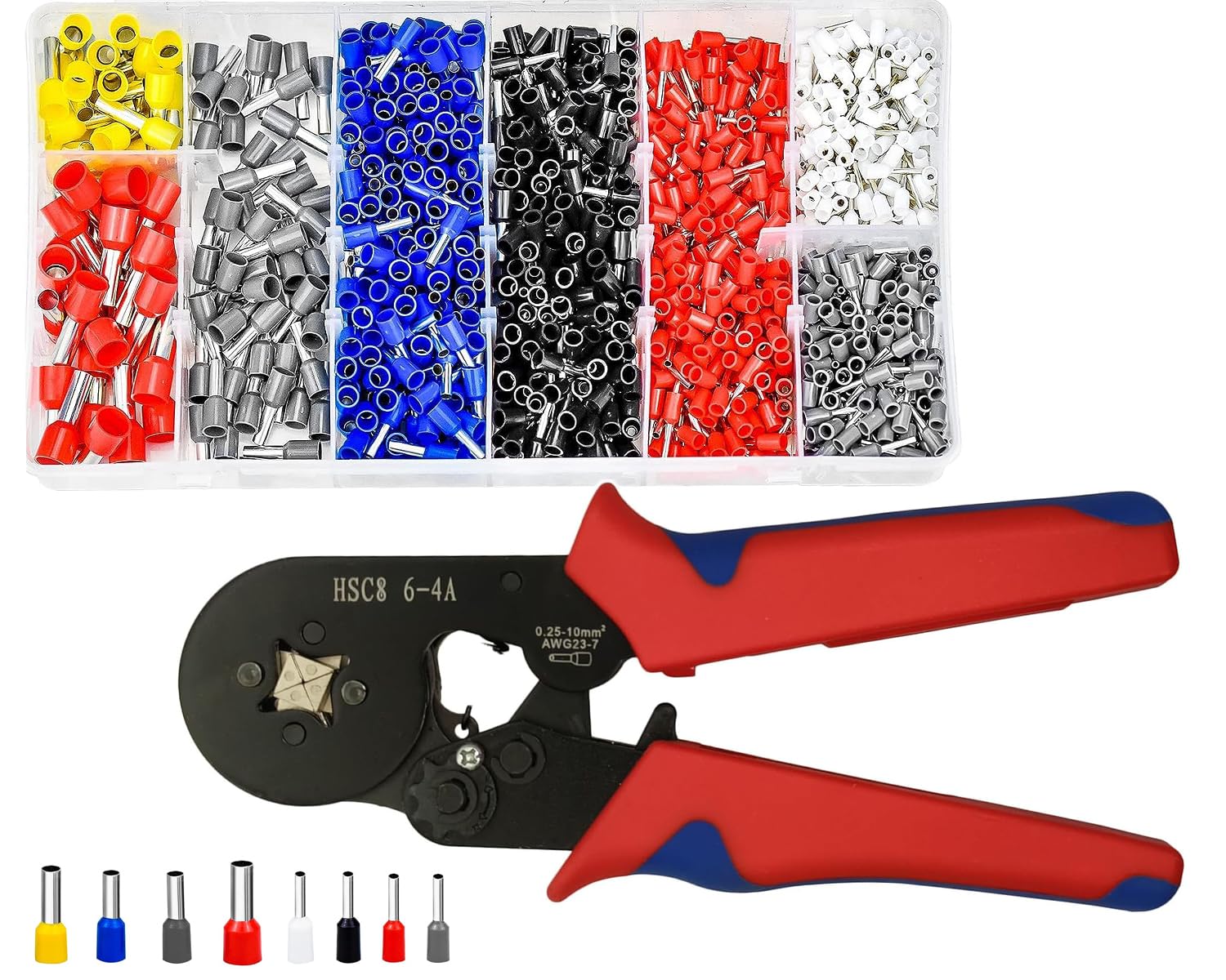 Inditrust Professional Ferrule Crimping Tool Kit with Ratchet Crimper Pliers HSC8 6-4A & 1250PCS Wire Ferrules Terminal Connector Set for Electrical Wire Crimping-image-37