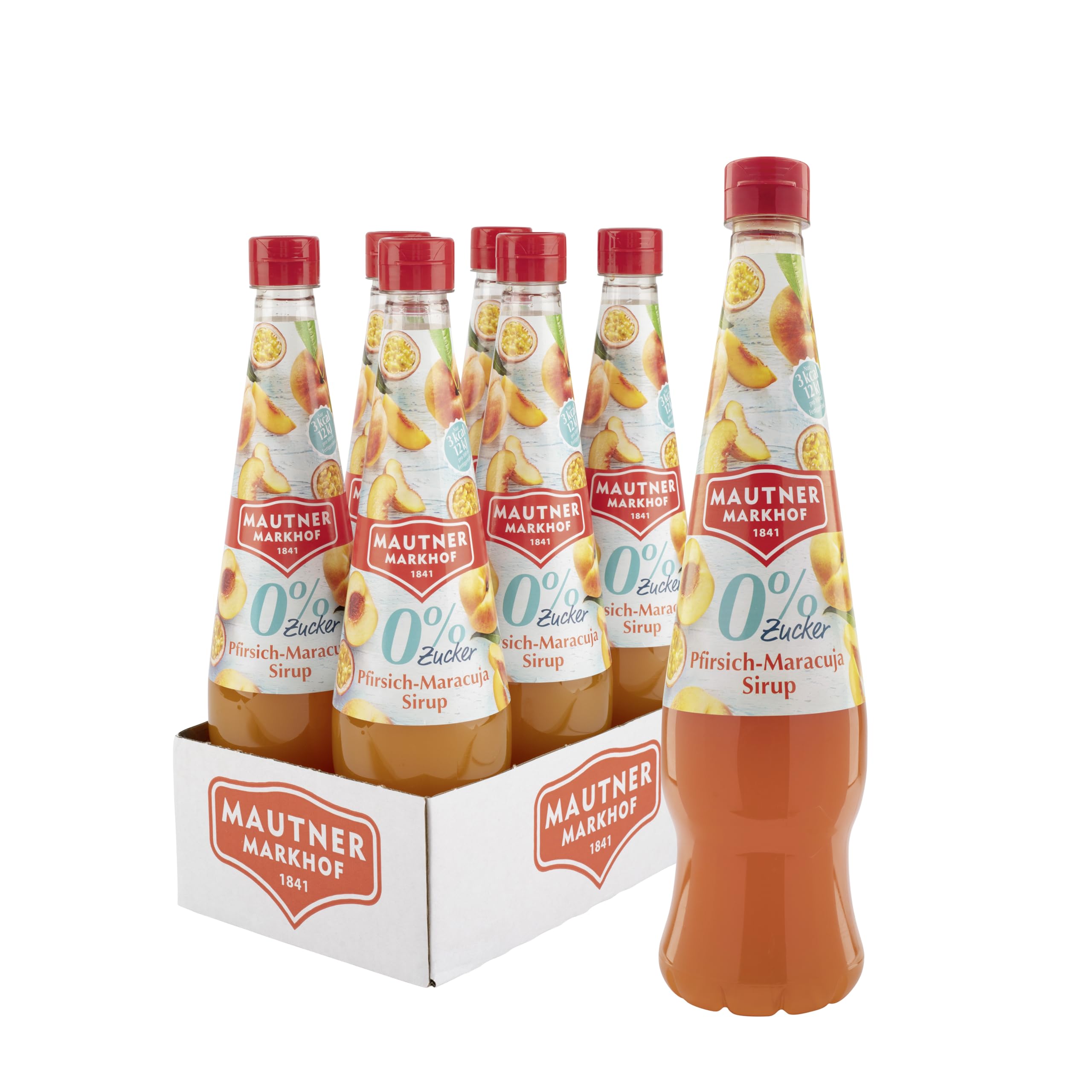 Mautner Markhof Sirup Pfirsich-Maracuja 0 % Zucker – 6 x 700 ml – fruchtiger low Carb-Sirup ohne Zuckerzusatz