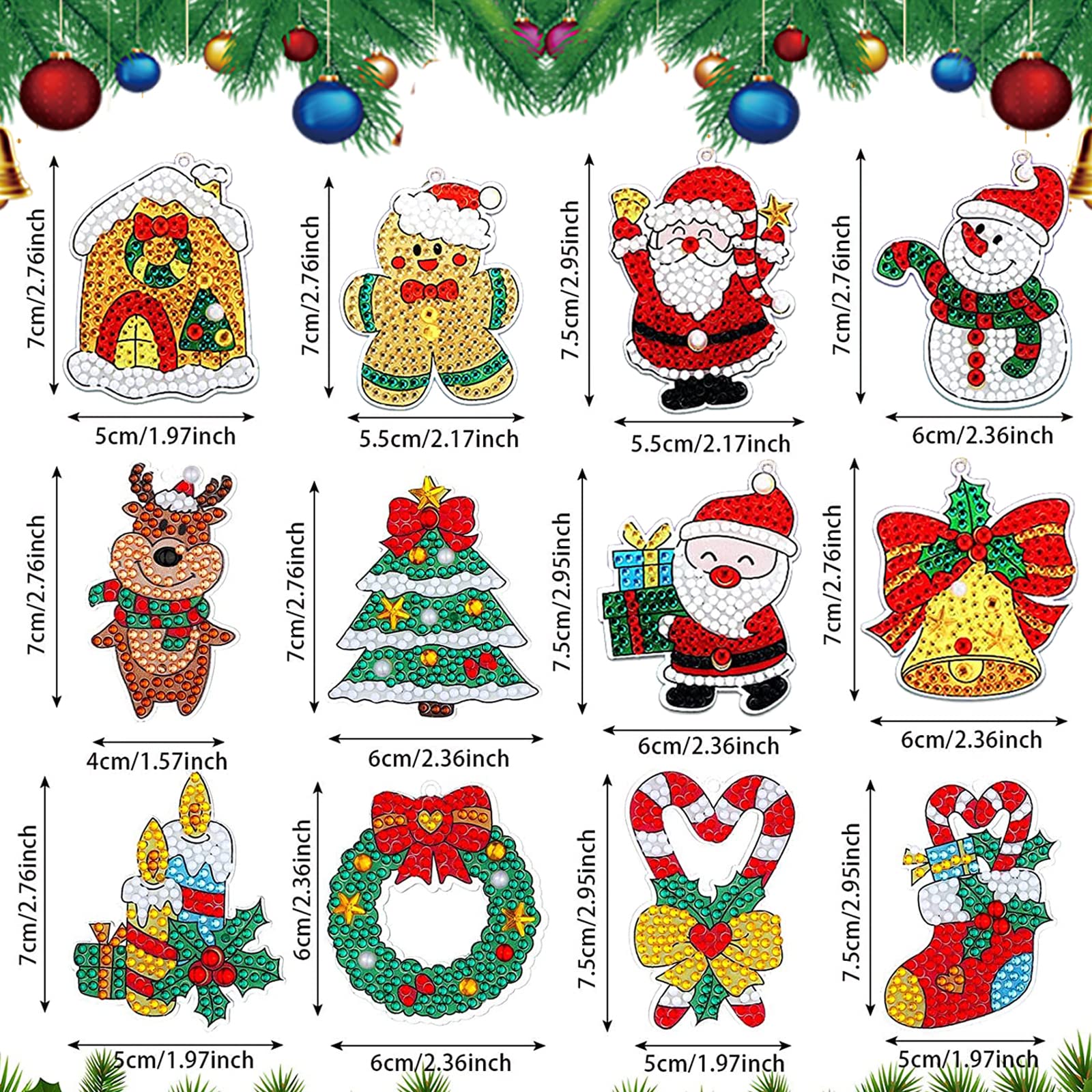 YICHEN DIY 5D Pittura Diamante Portachiavi 17 Pezzi Natale Marino 5D Diamond Painting Keychain Portachiavi per Quadro Mosaico Creazione di Kit Decorativi Pendente per Artigianato