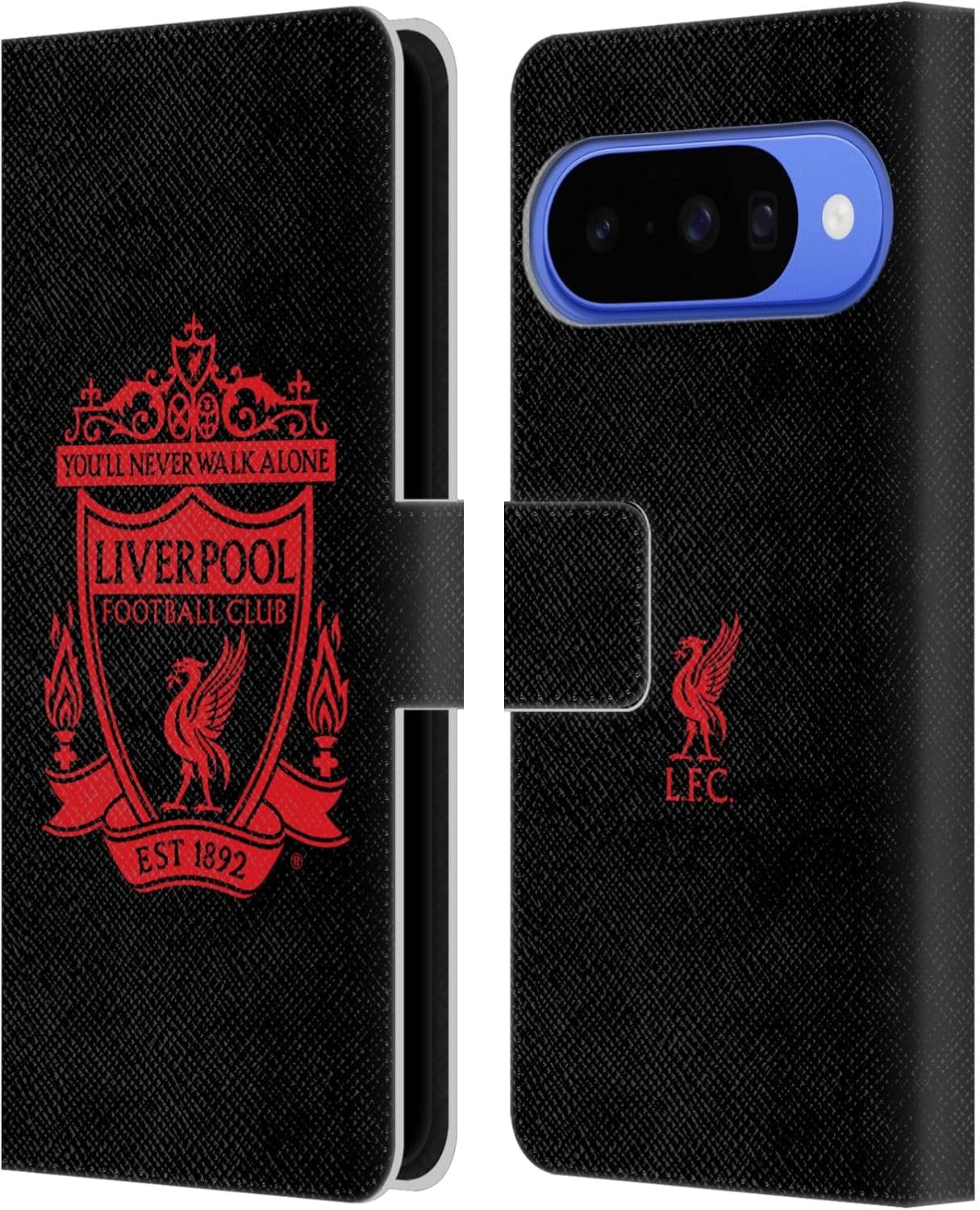 Head Case Designs Officially Licensed Liverpool Football Club Black Geometric 1 Crest 1 Leather Wallet Case Compatible with Google Pixel 10 Pro XL