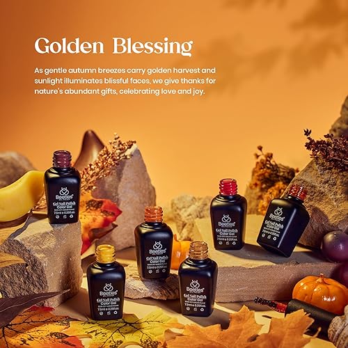 Miniatura 6 de Beetles - Juego de 6 esmaltes de uñas de gel de otoño, colores burdeos, amarillo, purpurina, naranja, dorado, esmalte de uñas de otoño con lámpara