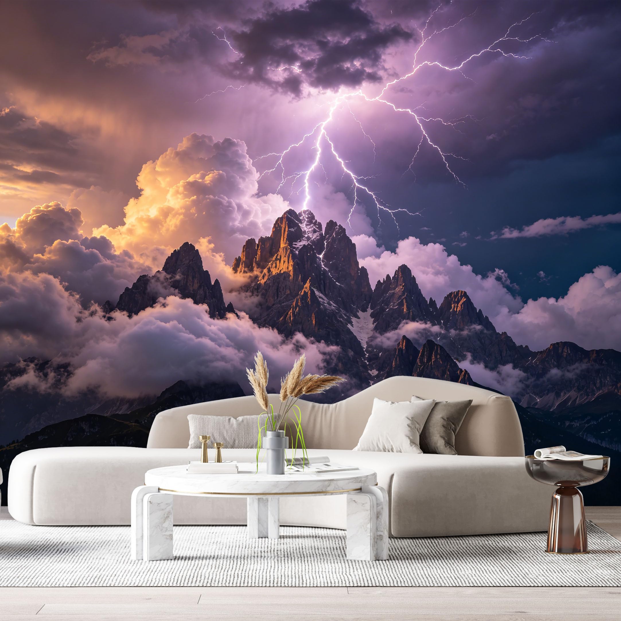 Custom Size Wall Murals Thunderstorm Lightning Peak Mountain Landscape 3D SelfAdhesive Wall Fabric Removable Large Wallpaper for Photo Living Room Interior Decor