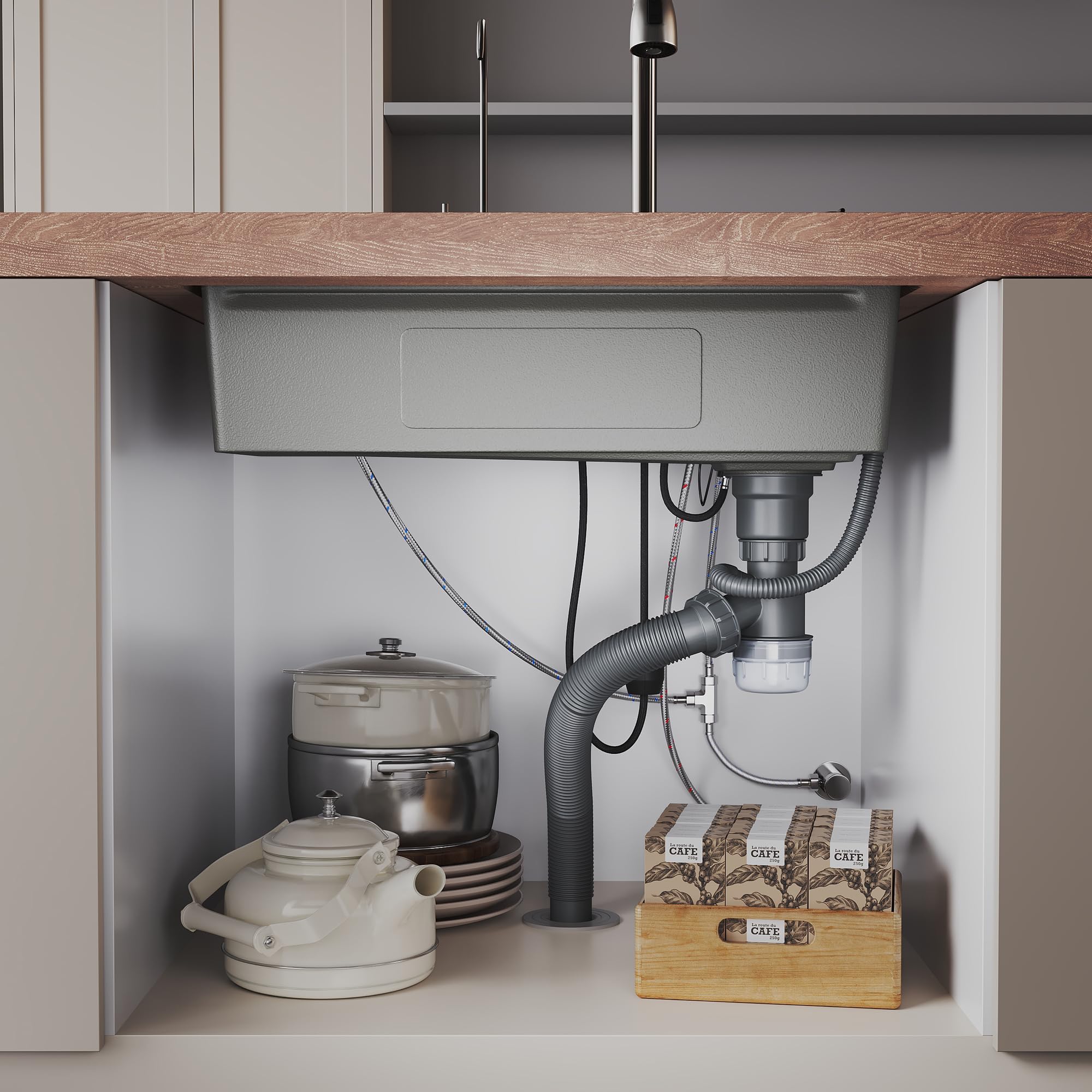 SIRHONA Évier de Cuisine avec Cascade, Évier Multifonction 1 Bac en Inox 75x45 cm, Robinet Rétractable, Avec Affichage de la Température, Noir