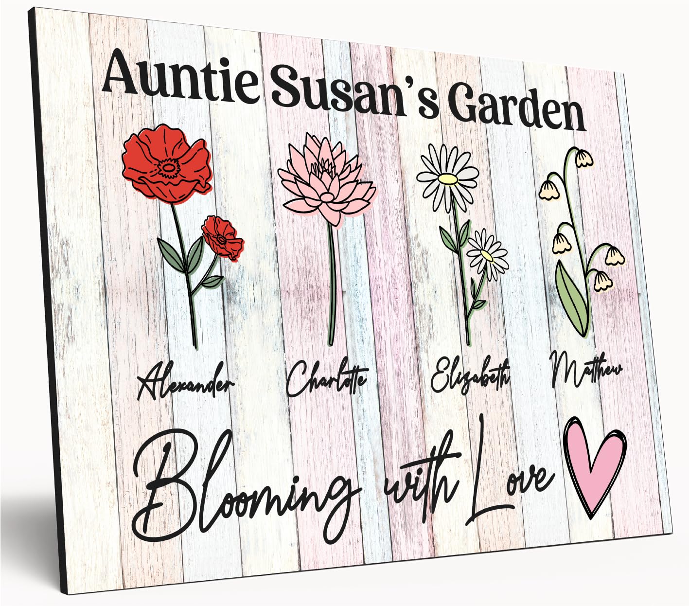 The Plum Penguin White Personalised Birth Month Flower Sign Grandma's Garden Custom A4 Wooden Wall Art Rustic Garden Design Watercolour Custom Plaque For Mums