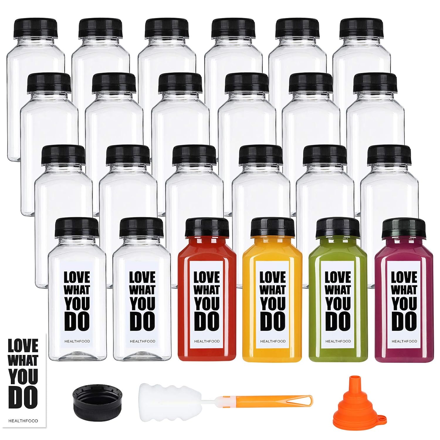 Wjzhfwzt 24 Pack Empty Plastic Juice Bottles-Food Grade Reusable PET Clear Water Bottle Recyclable Drink Bulk Containers with Leak-Proof Lids for Juice, Water, Milk and Beverages (8oz)