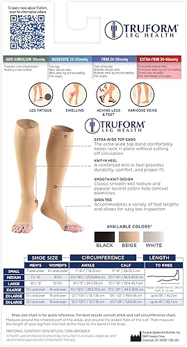 Miniatura 4 de Truform Medias de compresión de longitud corta de 30-40 mmHg para hombres y mujeres, longitud reducida, punta abierta, beige, M