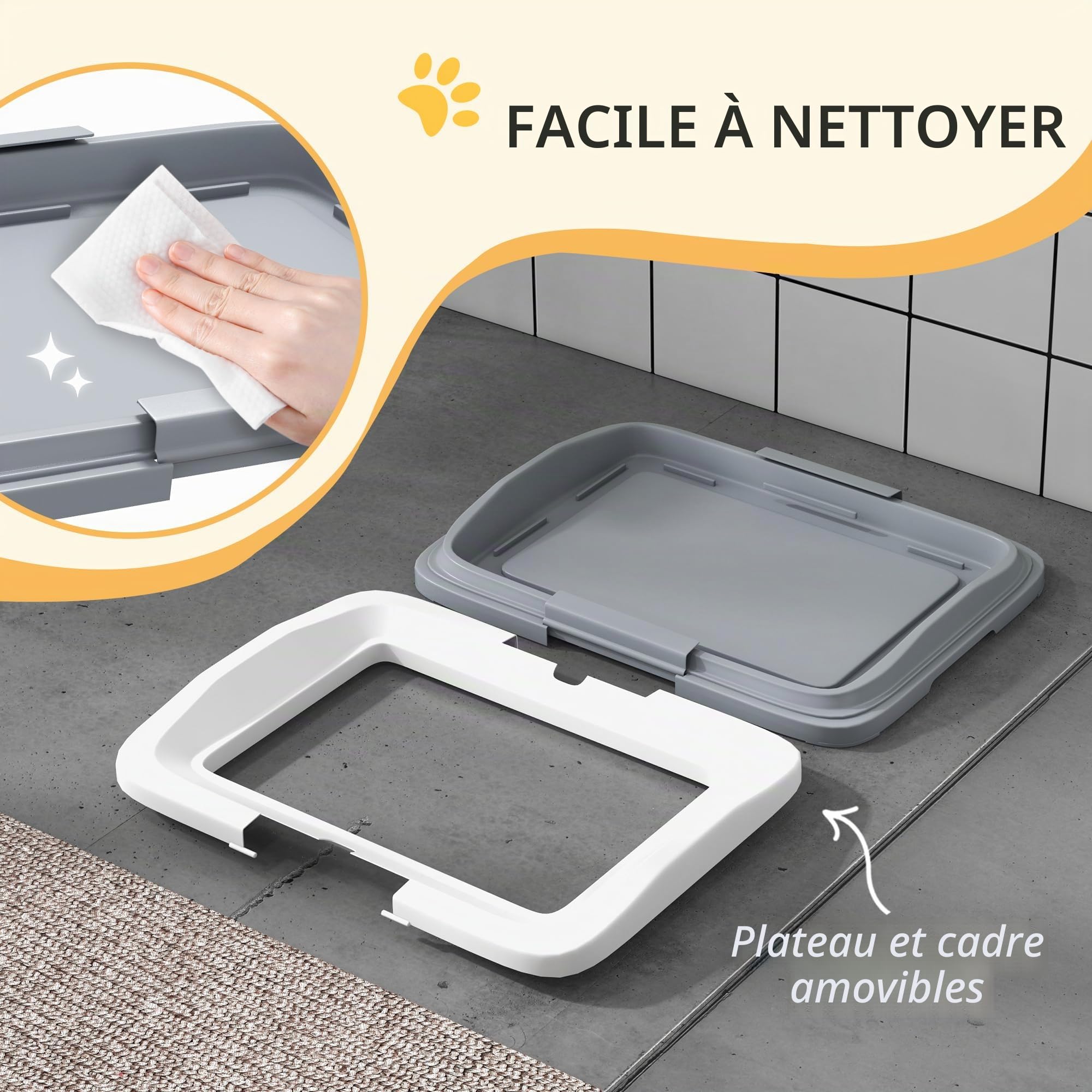 PawHut Bac de toilette pour chien, litière pour chien, tapis d'urine pour le dressage des chiots, plateau de pot pour animal de compagnie, support de tapis de toilette pour intérieur, balcon