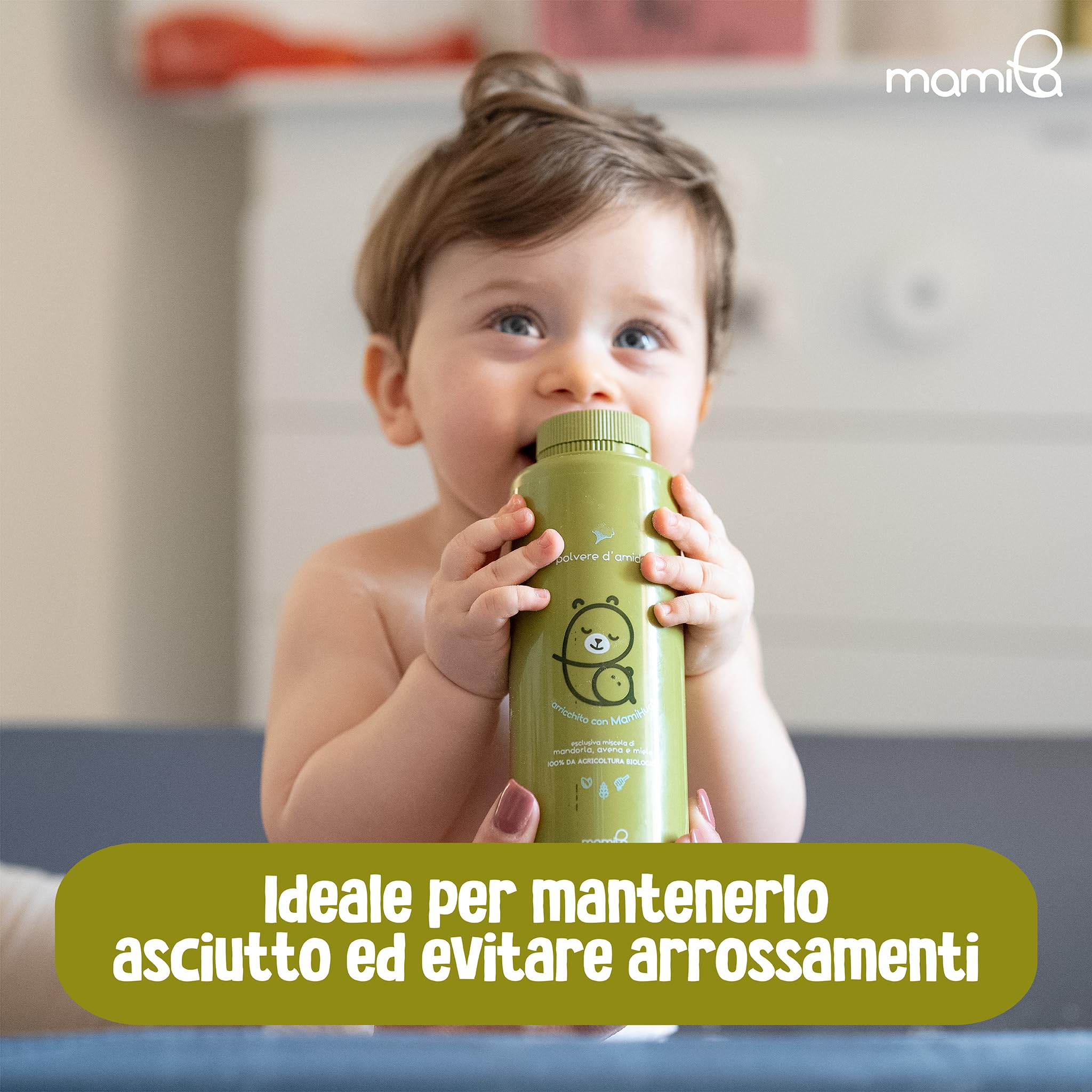 Mamila Set Benessere della Pelle del Bambino, Crema Idratante 100ml, Polvere d'Amido 150ml, Olio Emolliente 75ml, MamiHug Idea Regalo Nascita Bimbo, 0 Mesi