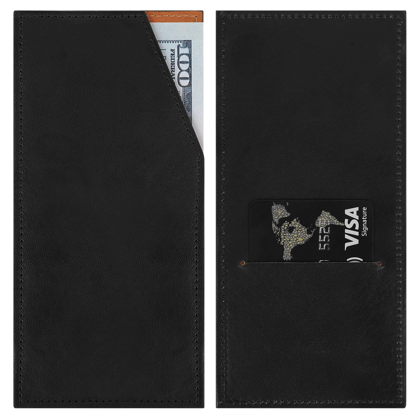 KONVINIT PU Leather Cash Envelope Wallet, Black Money Holder - Receipt Holder for Travel, Reusable Cash Envelopes for Budgeting & Organizing