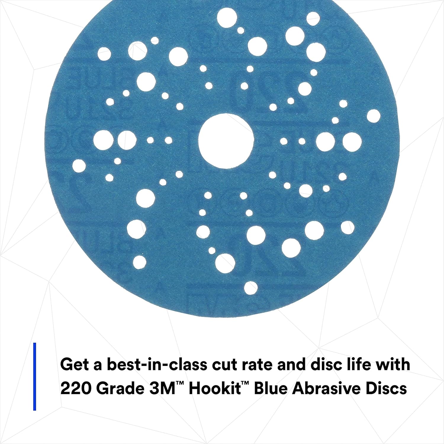 Hookit 3M Blue Abrasive Disc Multi-Hole, 36162, 5 in, 220 Grade, 50 Discs per Carton
