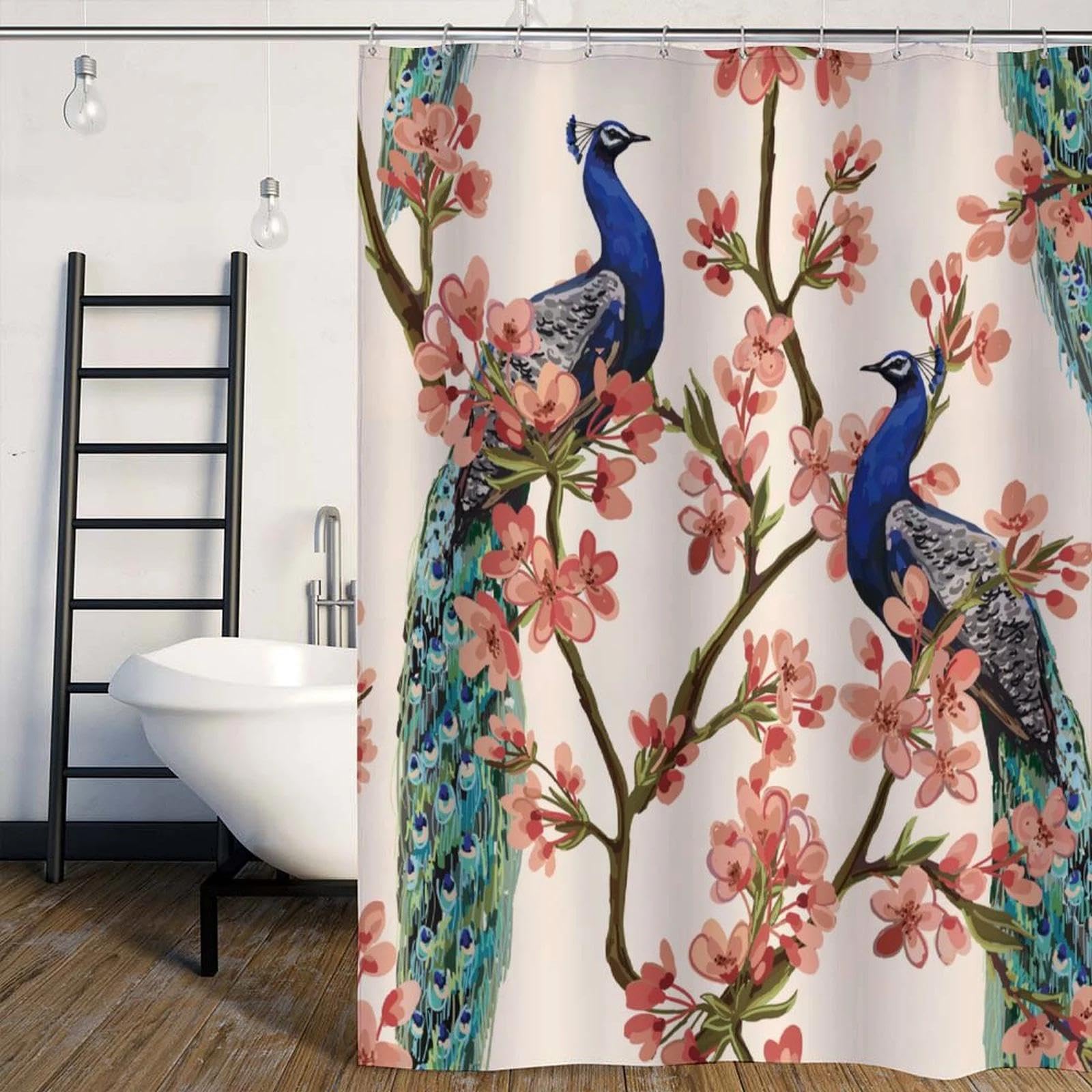Rideau de baignoire paon au design artistique pour salle de bain