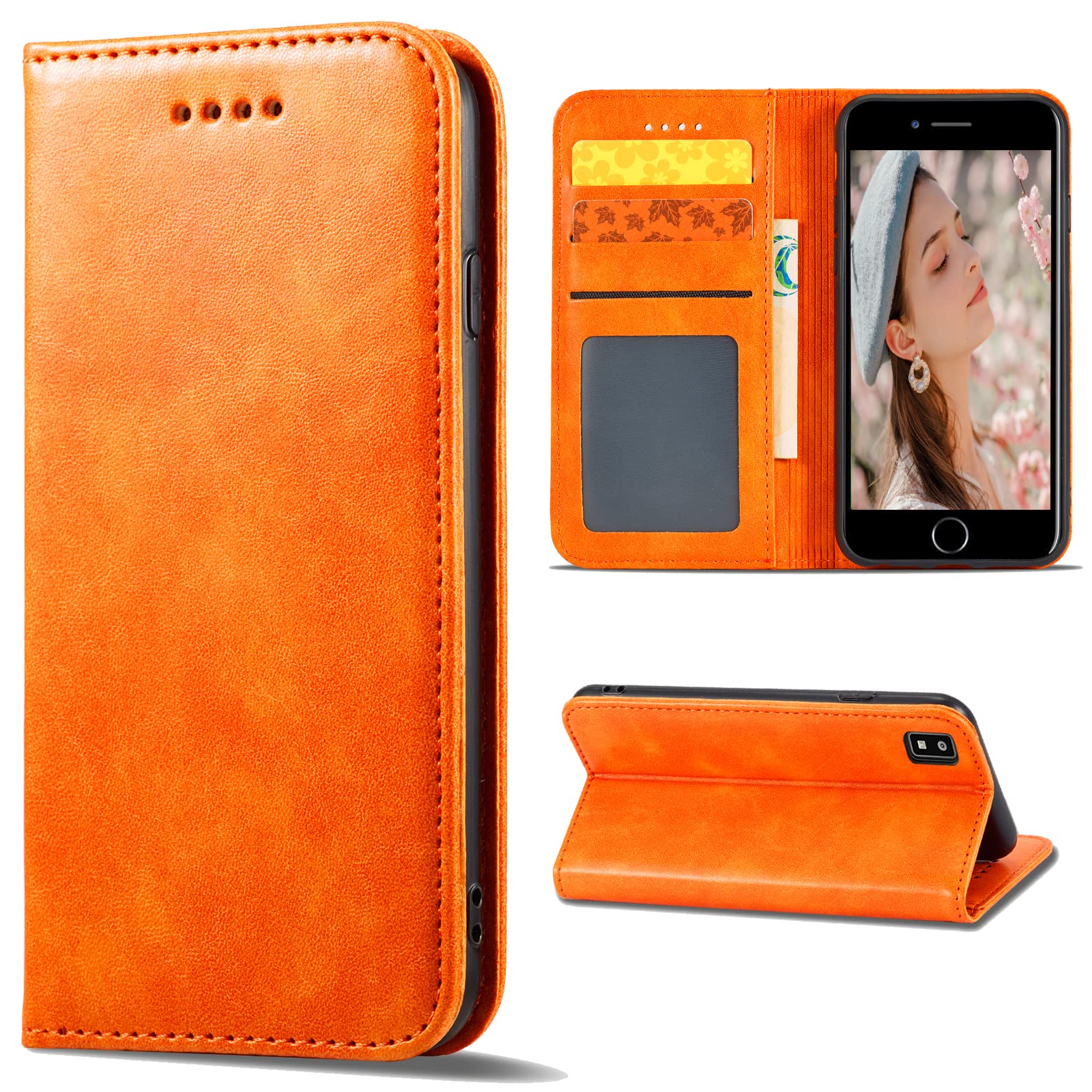 Lsscase 兼用 Aquos wish 3に適用 ケース手帳型 SH-53D A302SH ケース シャープ アクオス ウッシュ3に適用 カバー SH-53D docomo ドコモ全対応 携帯ケース スマホケース 携帯カバー 肌触り良い カード収納 財布型 マグネット内蔵 スタンド機能 耐衝撃 全面保護 薄型 耐摩擦 シンプル男女兼用 オレンジ