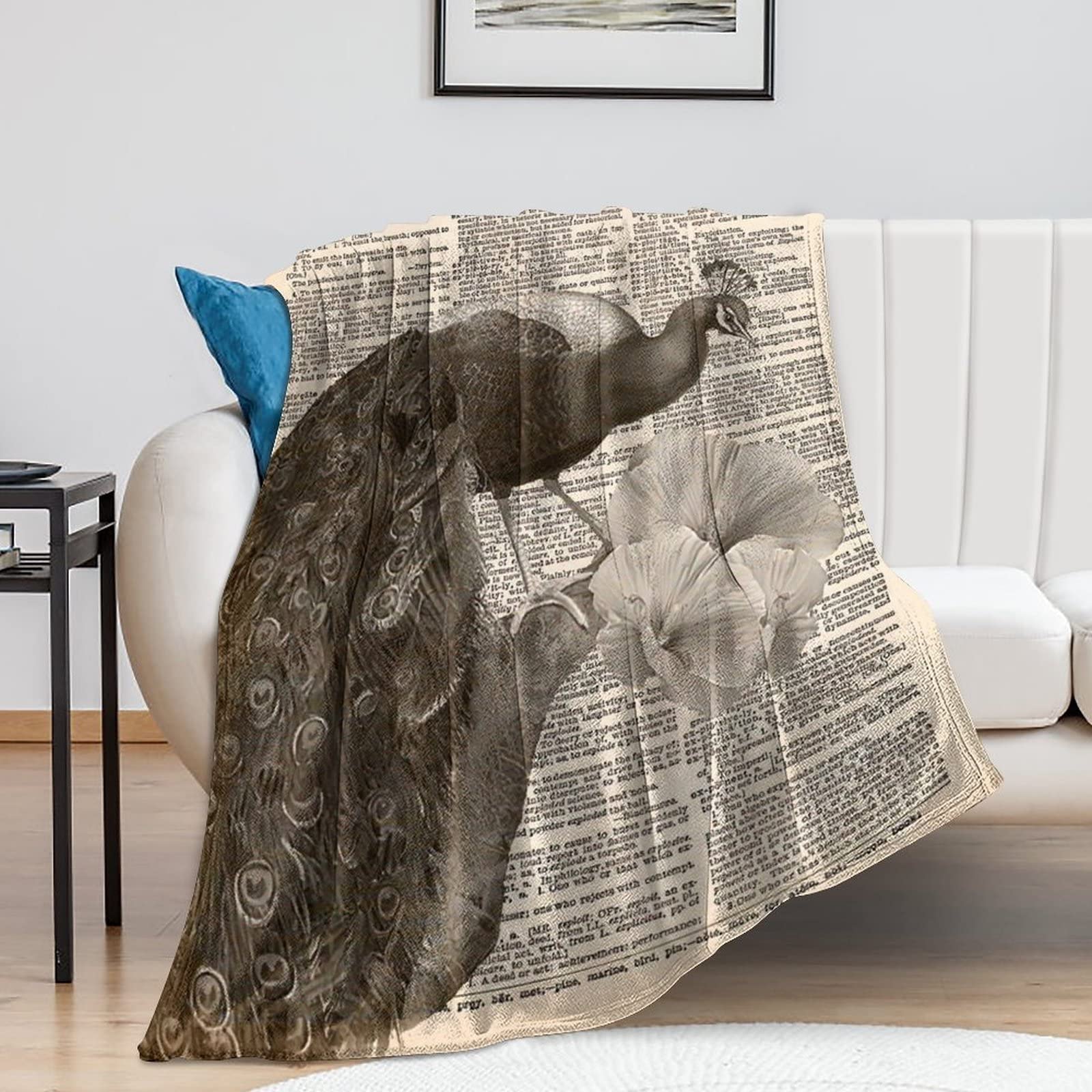 Couverture en peluche paon 152x203cm : plaid réversible en flanelle chic