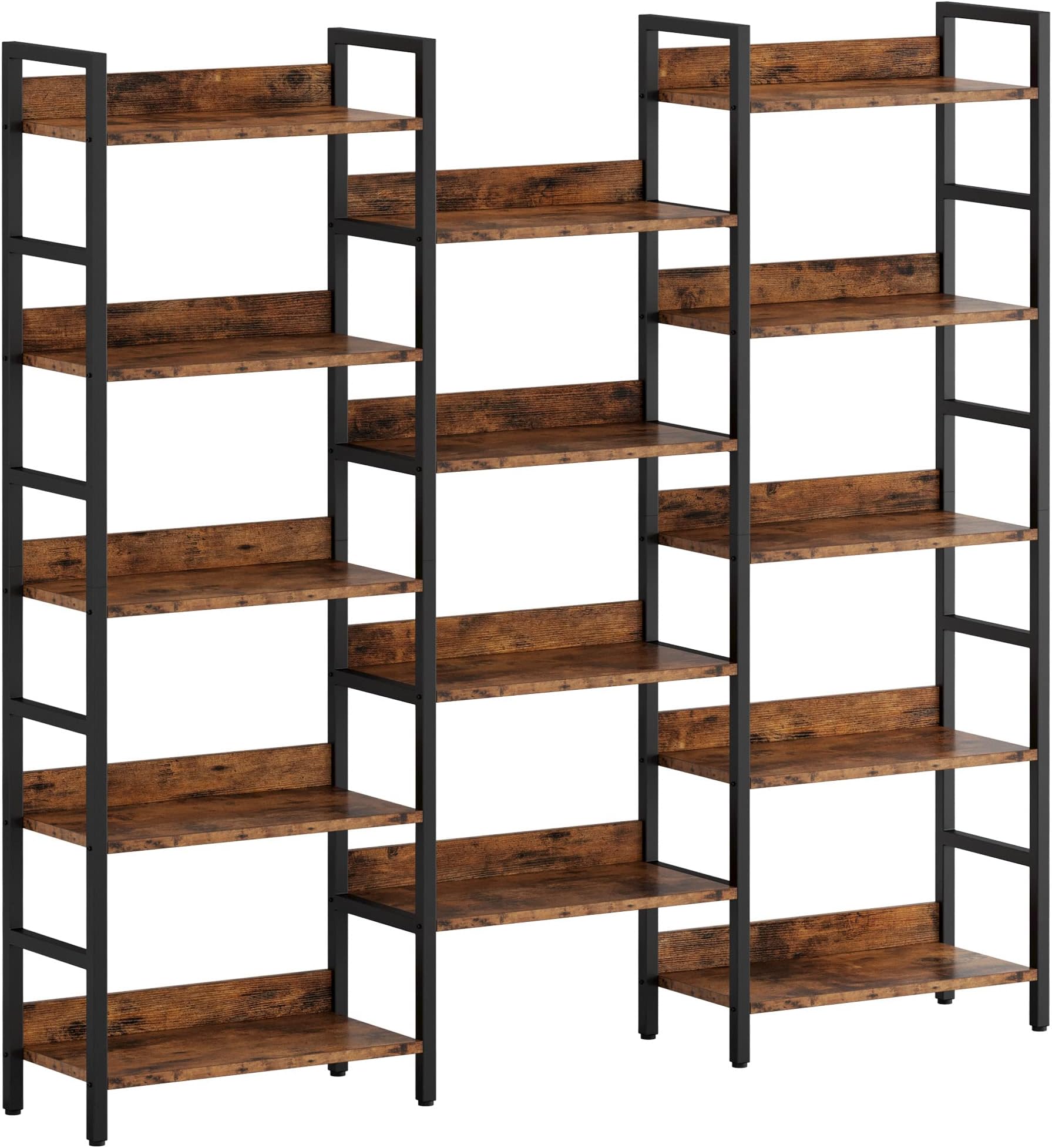 - IRONCK Bookshelf, Bookshelves and Bookcases, 5 Tiers Bookshelf with Baffles, Large Book Shelf with Metal Shelving, Triple Wide Shelves for Living Room, Home Office