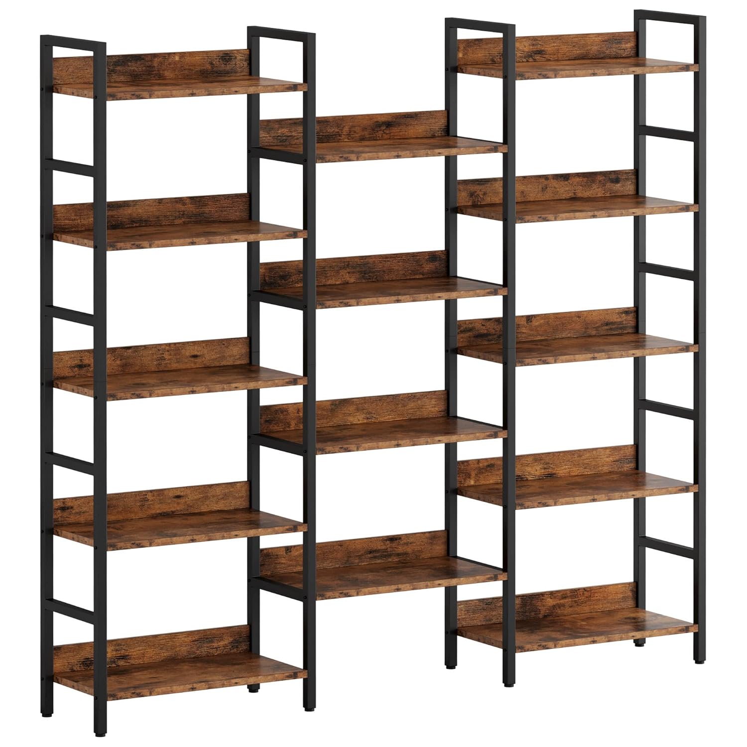 IRONCK Bookshelf Bookshelves and Bookcases 5 Tiers Bookshelf with Baffles Large Book Shelf with Metal Shelving Triple Wide