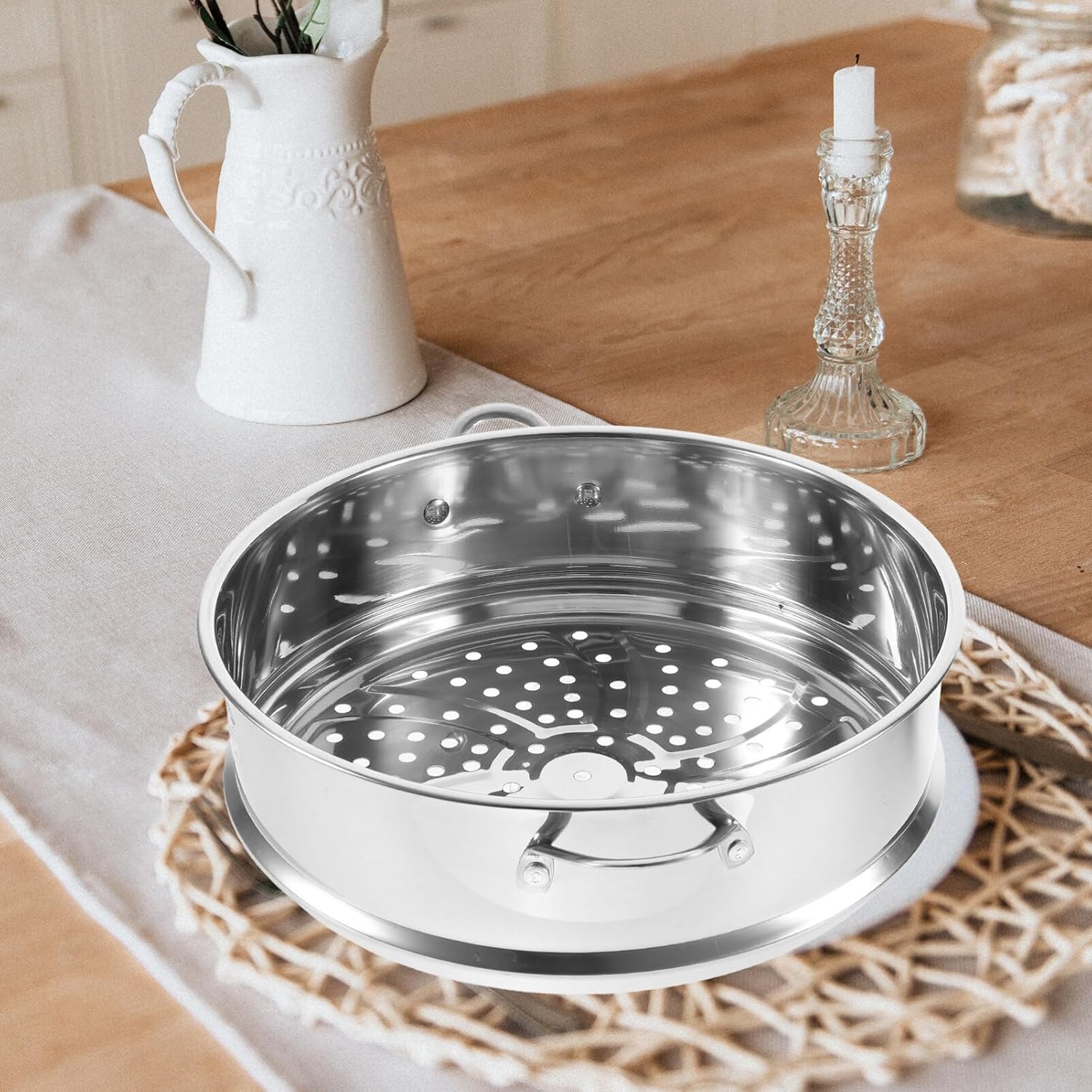 Kichvoe 10 Inch Stainless Steel Steamer Basket for Vegetable Seafood Dumplings Dim Sum Cooking with Even Heat and Quick Drain