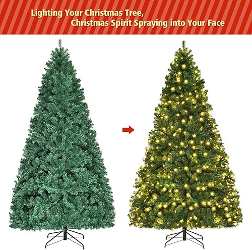 Vista 59 de Goplus 7.5ft Pre-lit Artificial Christmas Tree, Hinged Premium Spruce Xmas Full Tree with 1346 PVC Tips, 400 LED Lights, Folding Metal Stand, for