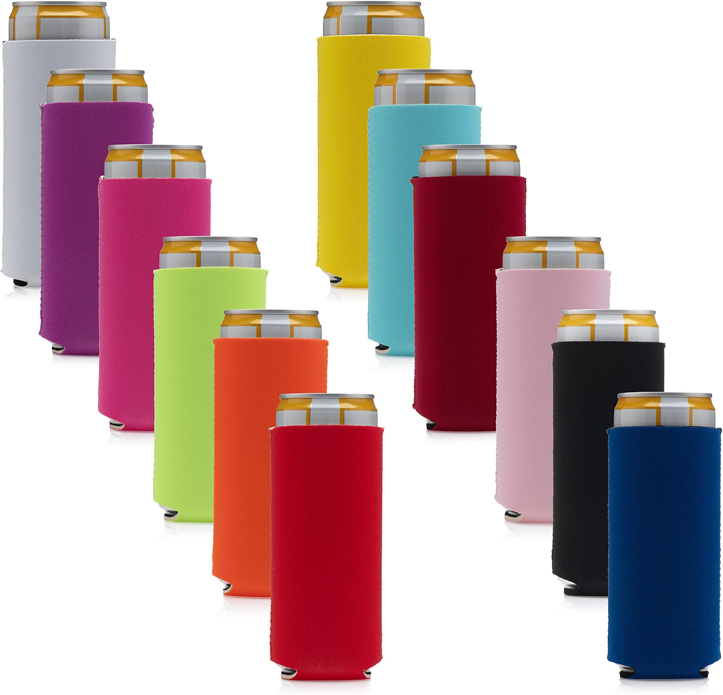 12 Pack Slim MultiColor Blank DIY Sublimation Durable Neoprene Insulated Tall Skinny Beer cozy. Seltzer Can Holder Cooler Sleeve Coolies Fits 12 oz Cans or Bottles.