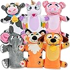 JOYIN 6Pcs Kids Hand Puppet Set, Toddler Animal Plush Toy Includes Elephant, Unicorn, Puppy, Pig, Tiger and Cow for Boys Girls Show Theater, Birthday Party Gifts, Easter Basket Stuffers