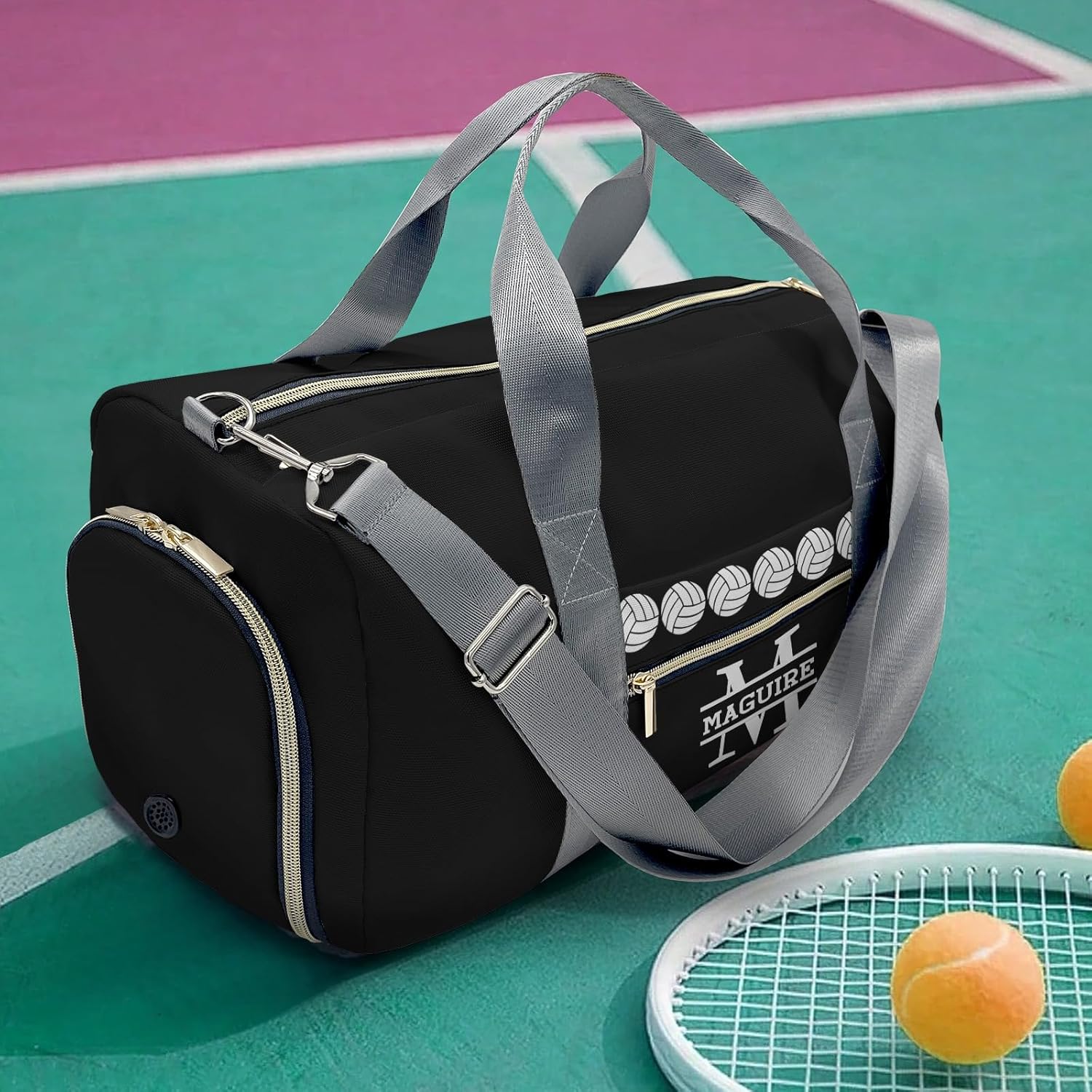 Volleyball Monogram Letter Personalized Duffel Bag with Name Custom Travel Bag for Women Men Sports Gym Dance Bags Wet Dry Pockets Shoes Compartment Overnight Weekend Bag Gift