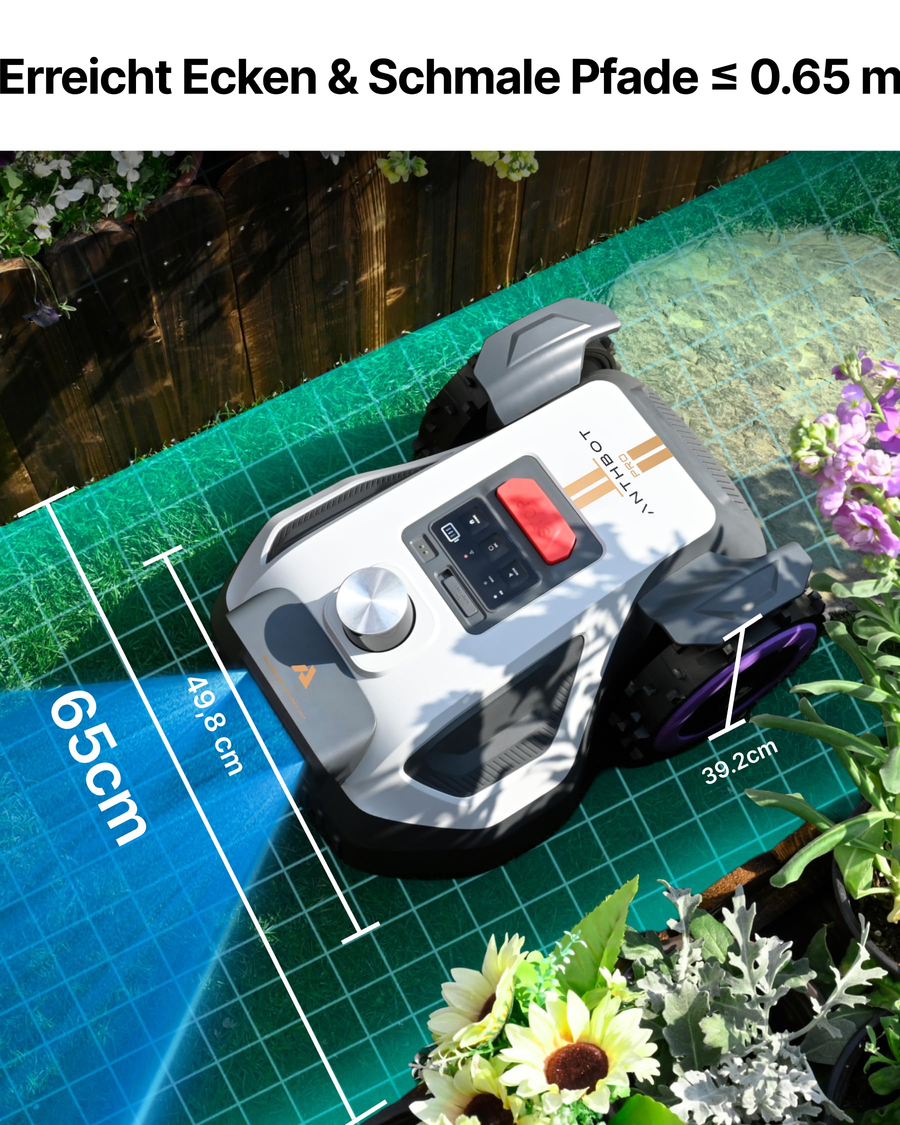 ANTHBOT M9 Pro Mähroboter ohne Begrenzungskabel – HoloSense 4-in-1 Navigation (360° LiDAR, RTK/NetRTK, Dual-Vision), 1000㎡, 45% Steigung, Schnitthöhe per App, Rasenmäher Roboter für komplexe Gärten