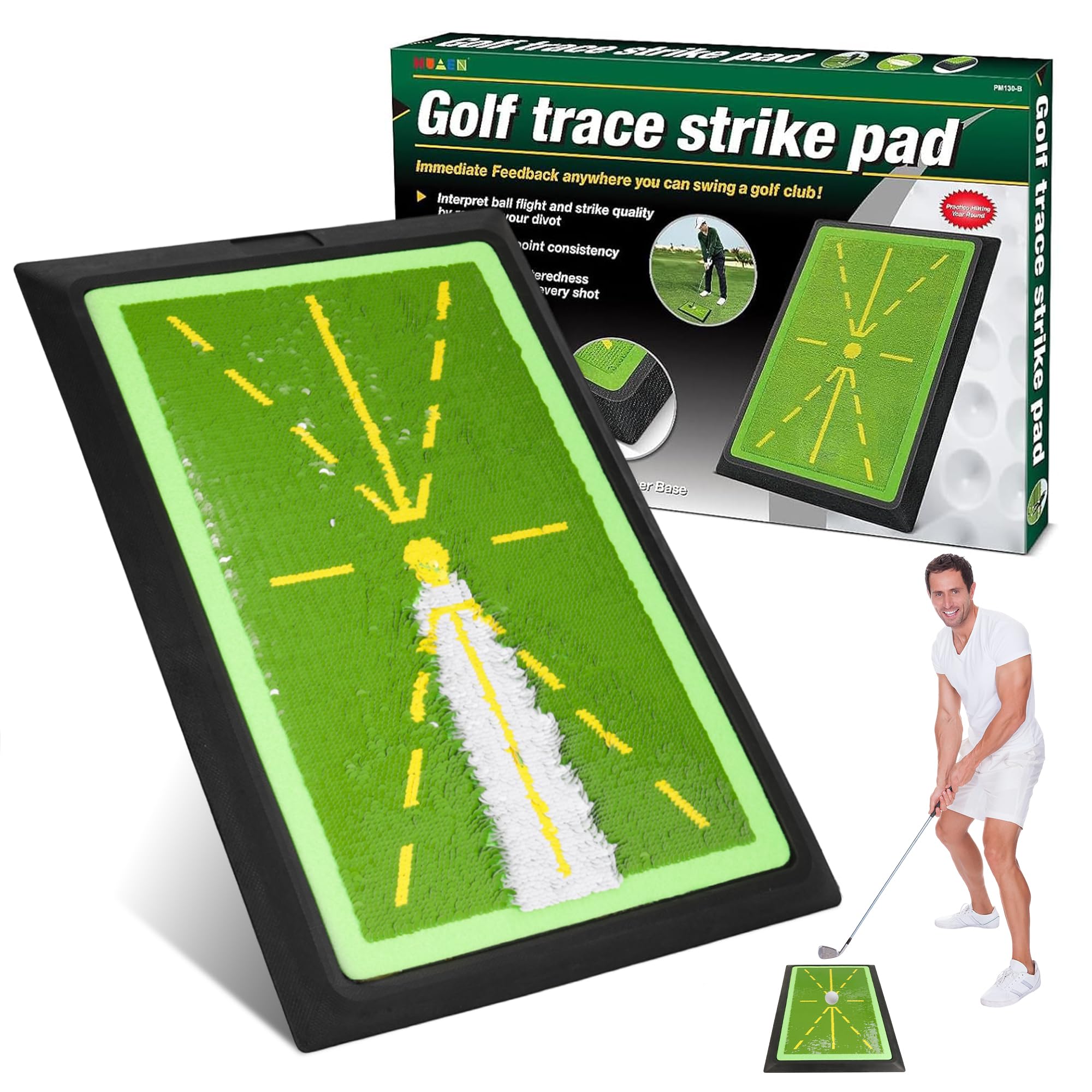 WUISOLQP Golf Practice Mat, Golf Hitting Mat for Outdoor/Indoor, Divot Board for Analysing Swing Path Feedback Detection Batting 12 * 17 INCH Golf Swing Mat Golf Training Mat for Beginners