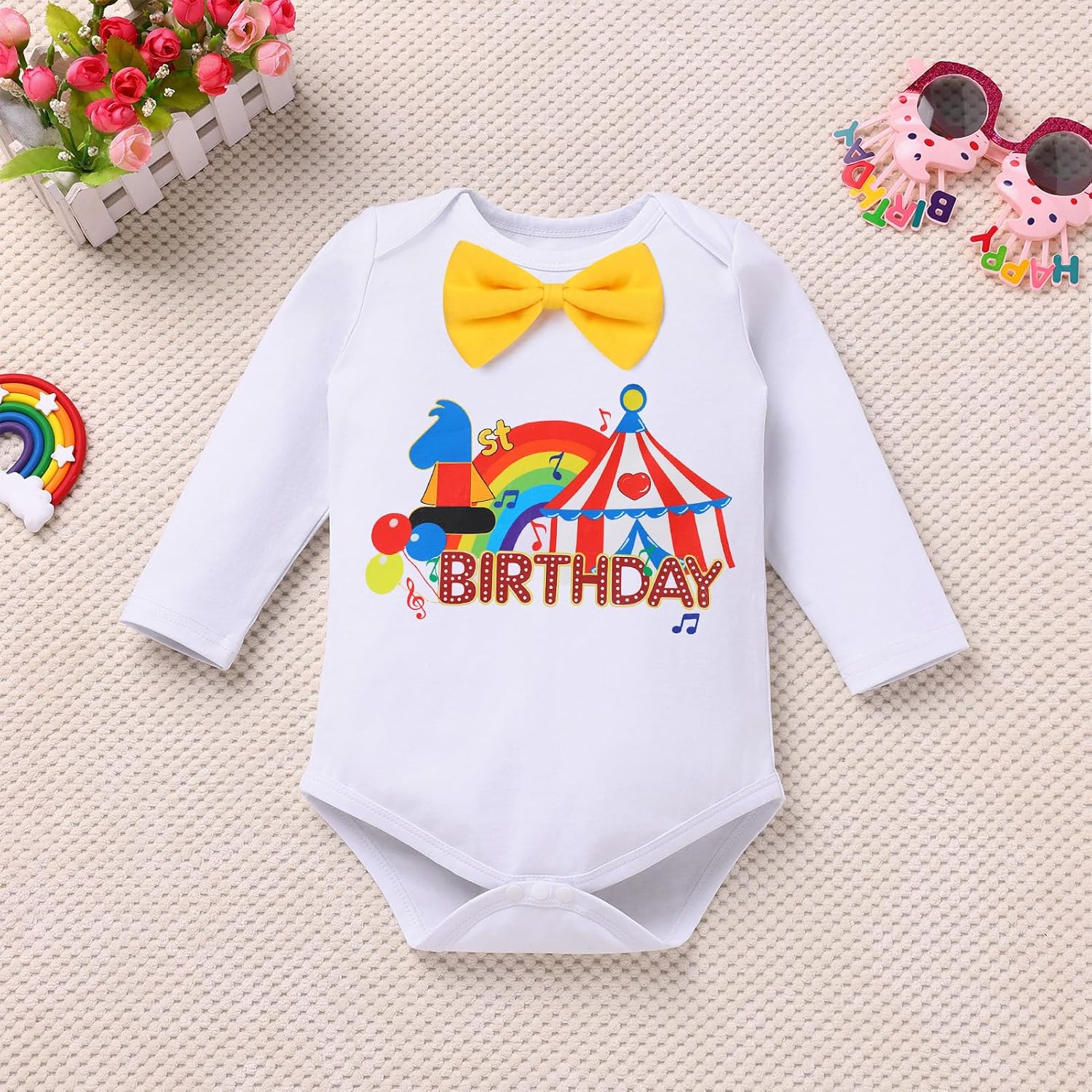 IBTOM CASTLE Baby Boy First Birthday Clothes CASTLE Circus Carnival Romper Pants Set Suspenders Cake Smash Outfits