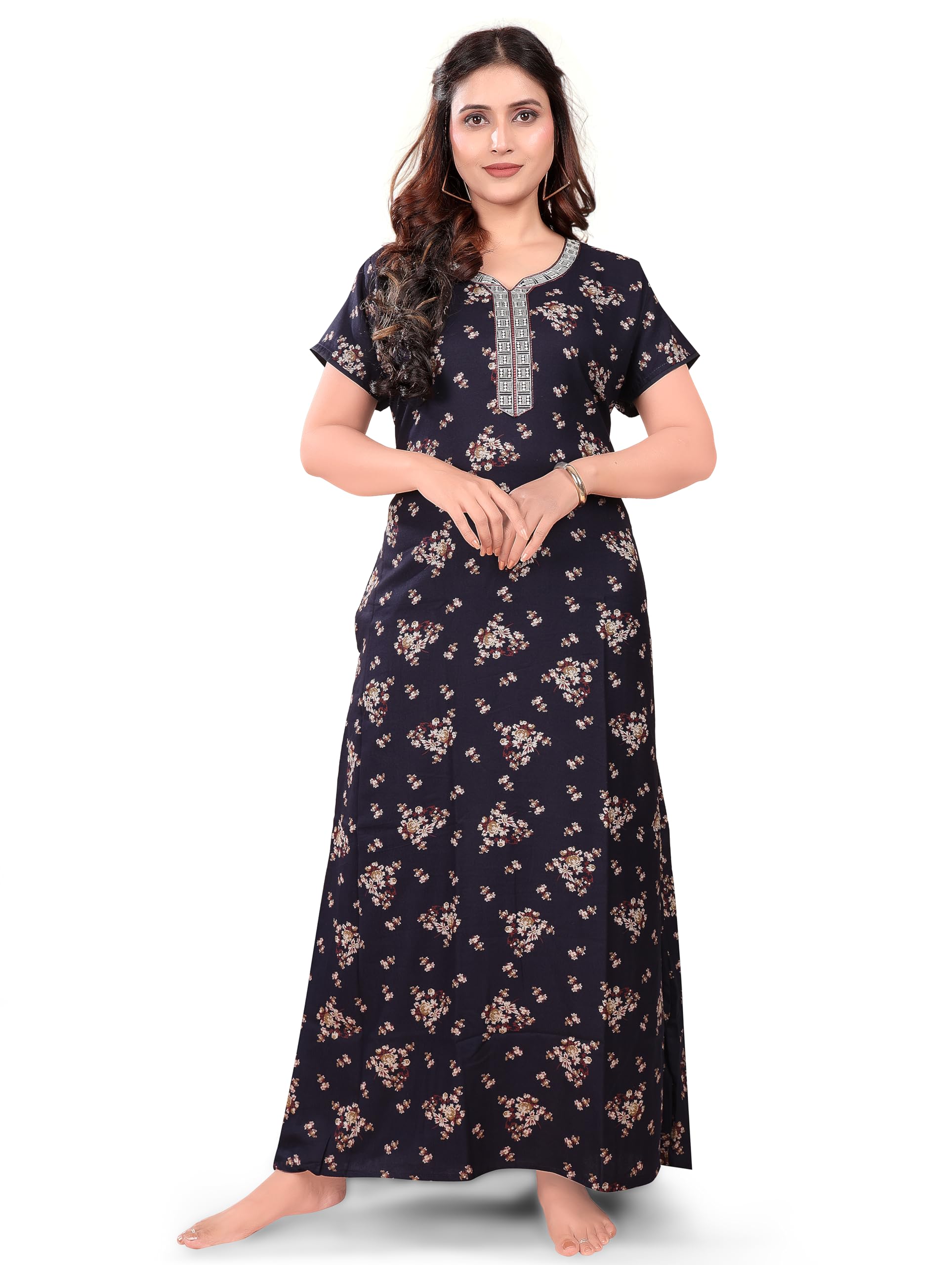 trundz Women's Printed Smooth Alpine Nighty with Pocket(755)-picture-4