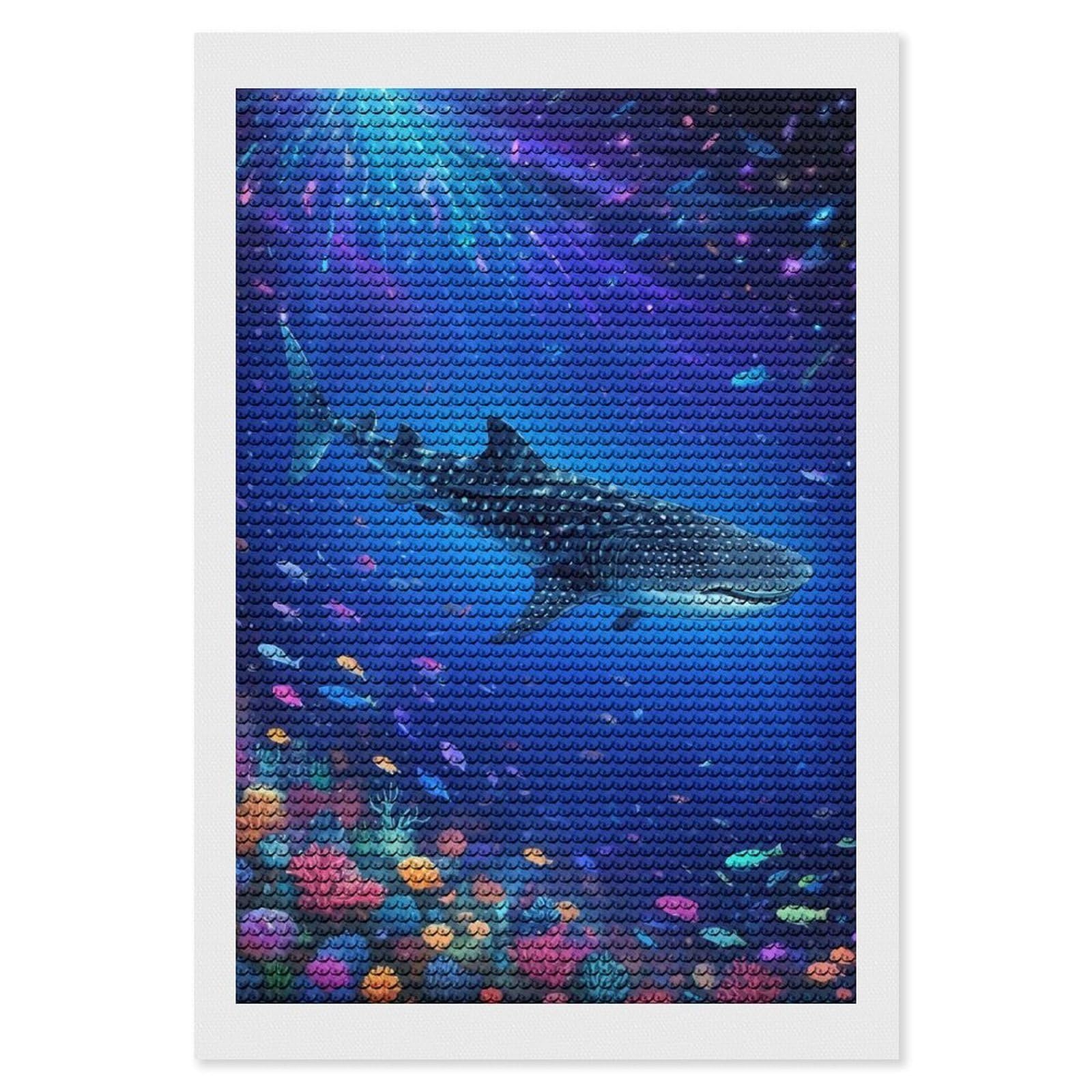 Junmoney Whale Shark Underwater(3) Diamond Painting Canvas Set 8"x12", for Women, Mindful Craft Activity, Cosy Home Accent, Festive Craft Gift