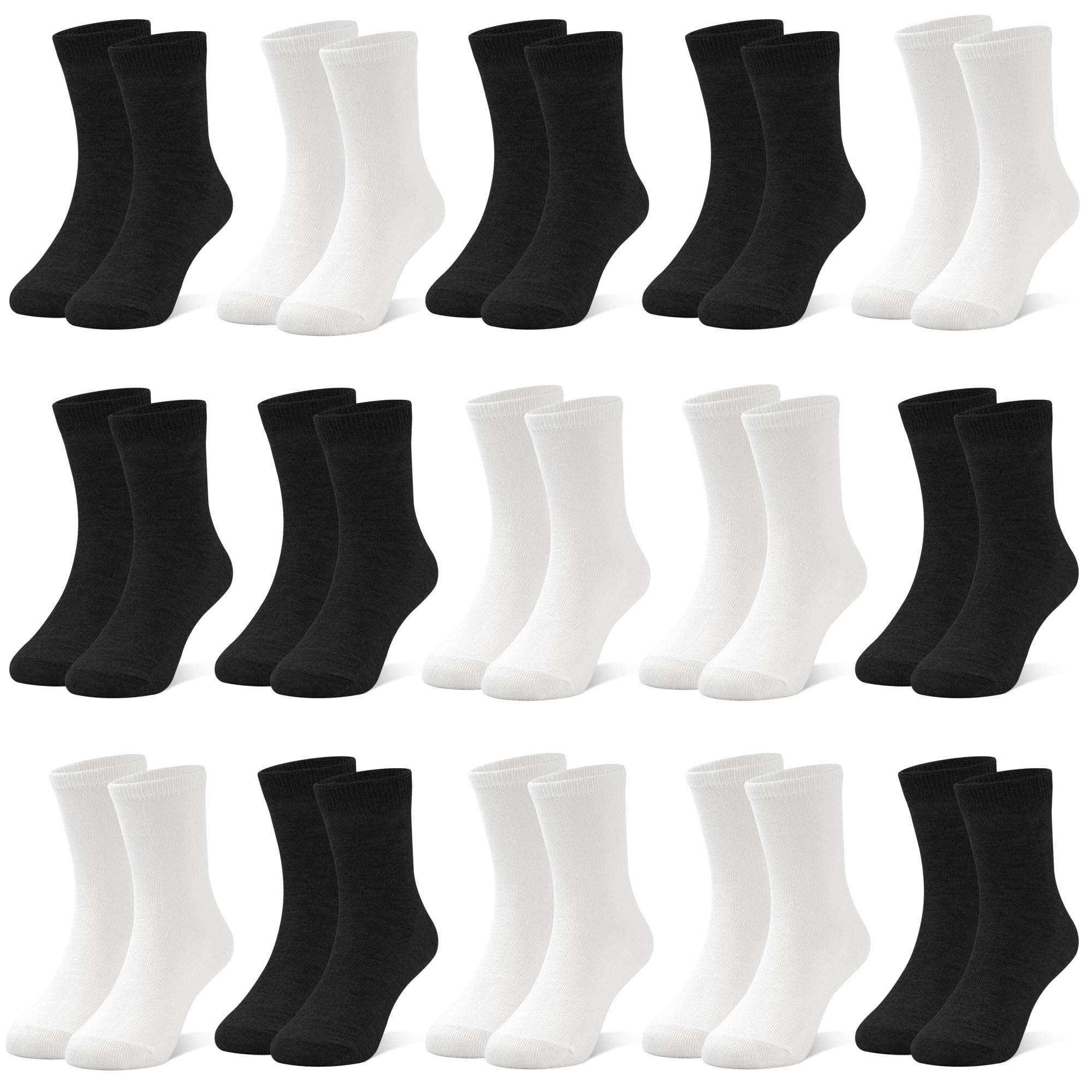 ZERULETS Kinder Jungen Mädchen Socken Sneaker Socken Kinder Crew Schulsocken Schwarz Weiß Grau Jungen Sportscoken 15 Paare für 1-13 Jahre 20-23 23-27 27-30 31-34 35-38