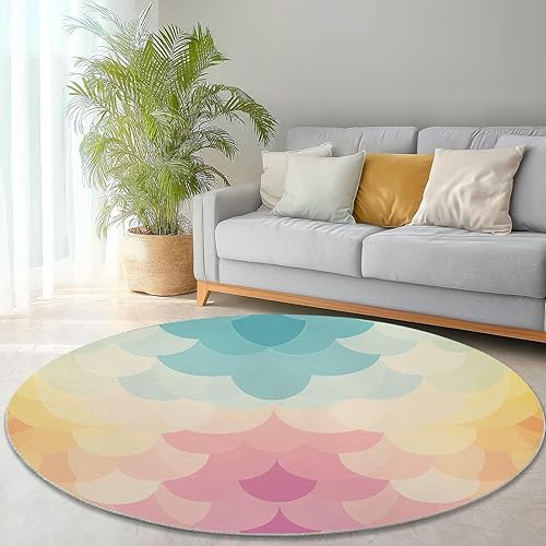 Miniatura 2 de Alfombras redondas de 7 pies para sala de estar, 7 x 7 pies, lavables, retro, degradado, patrón artístico, alfombra suave, alfombra antideslizante