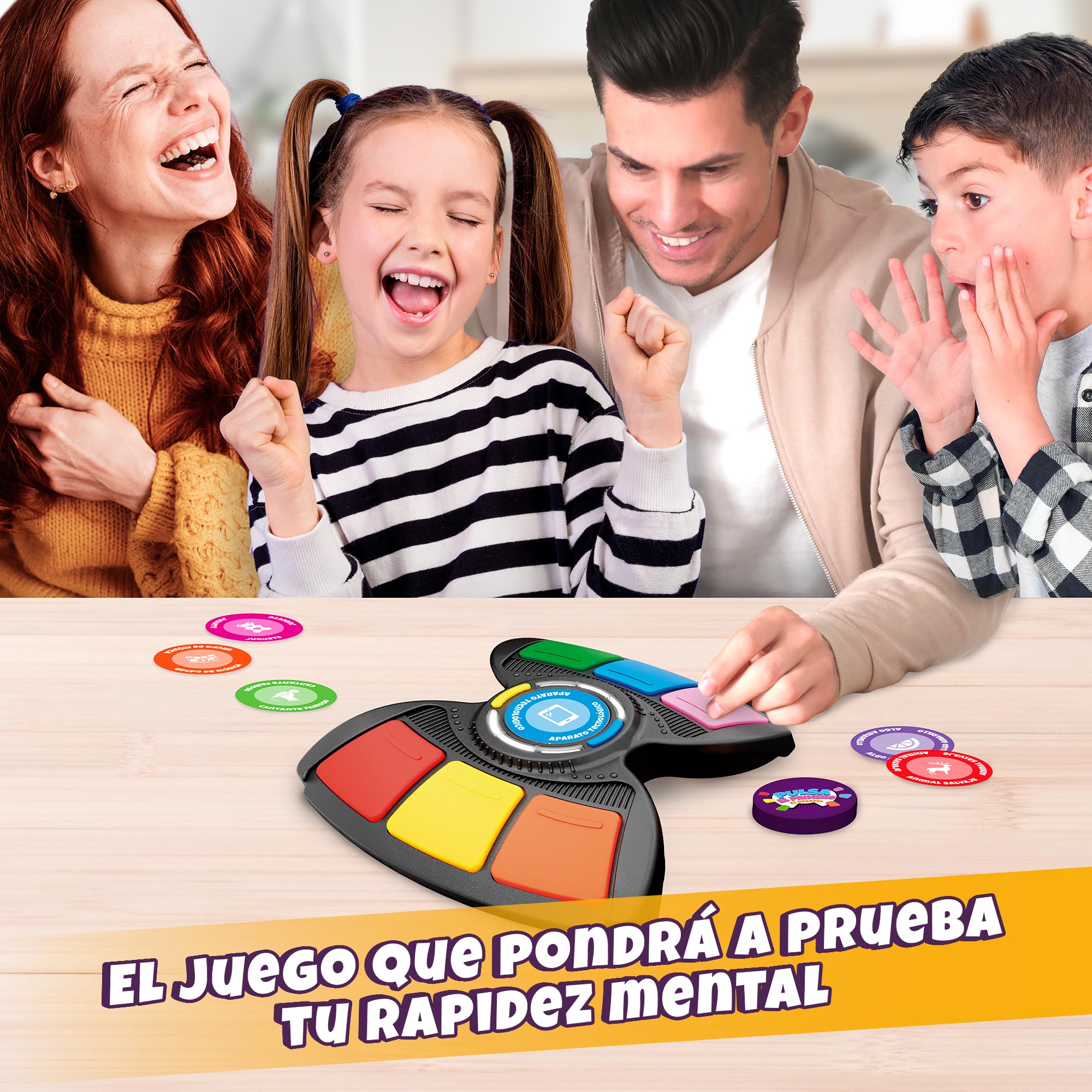 Bizak Pulsa el Primero El Desafio, clásico Juego renovado, Escucha la Letra y pulsa el Primero, 50 temáticas Divertidas, + 6 años, (61832125)