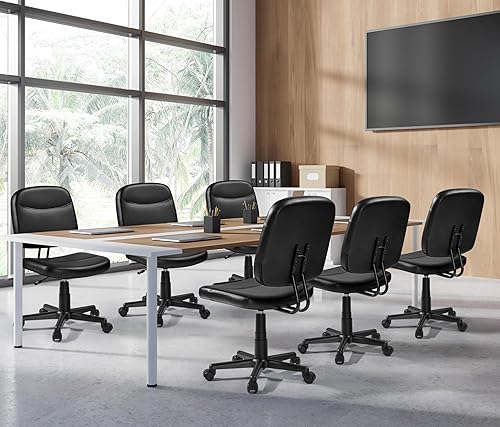 Miniatura 8 de Yaheetech Silla de oficina sin brazos, silla de escritorio ergonómica, respaldo bajo, piel sintética, ajustable, silla giratoria para computadora,