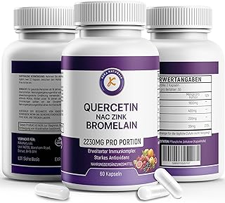 Quercetin mit Bromelain 2230 mg,NAC & Zink, Starke Quercetin-Formel, Immun & Atemwegsunterstützung, Vegan, Glutenfrei, Ohne Gentechnik, Anti-Aging - 60 Kapseln