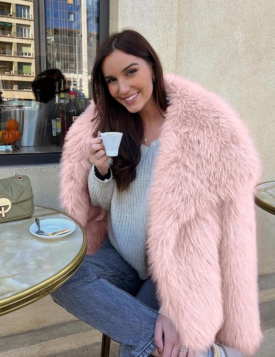 Yimoon Womens Faux Fur Coat Lapel Open Front Fluffy Shaggy Jacket Winter Warm Furry Overcoat - Image 3