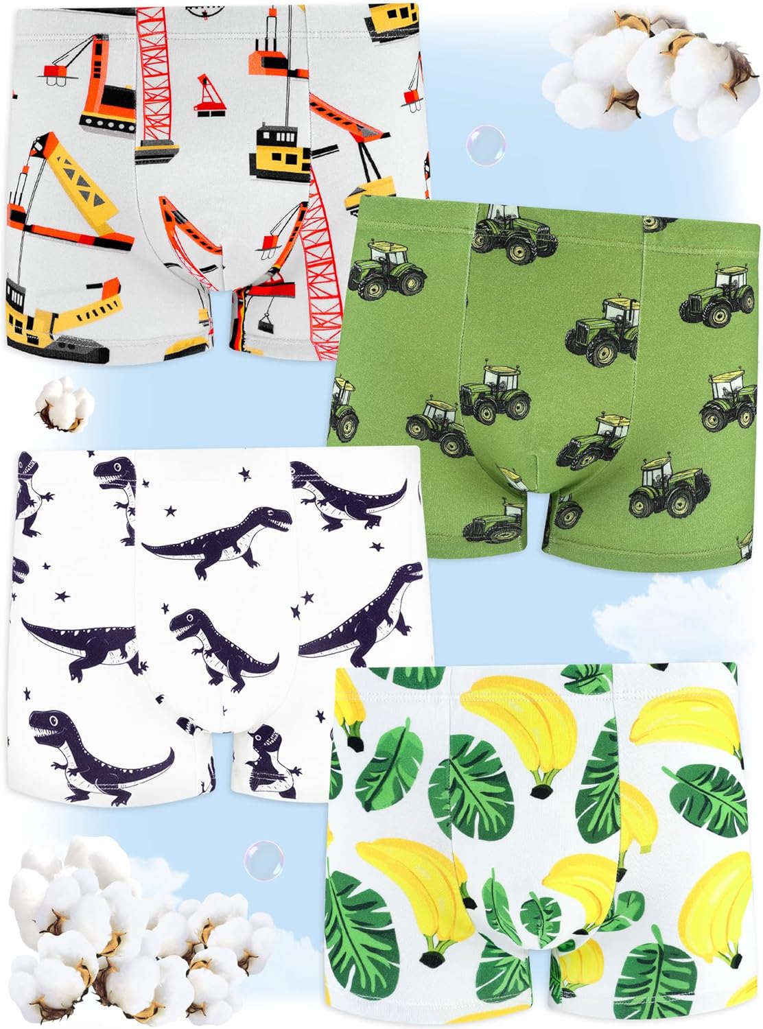 Boys' Underwear,Soft Cotton Tagless Panties for Toddlers' & Little Kids' Comfort,Breathable Boxer Briefs in Sizes 2T,3T,4T,5T,6T,7,8,10,12 Years Old,6-Pack Lightning-Banana-Car-5 - Image 2