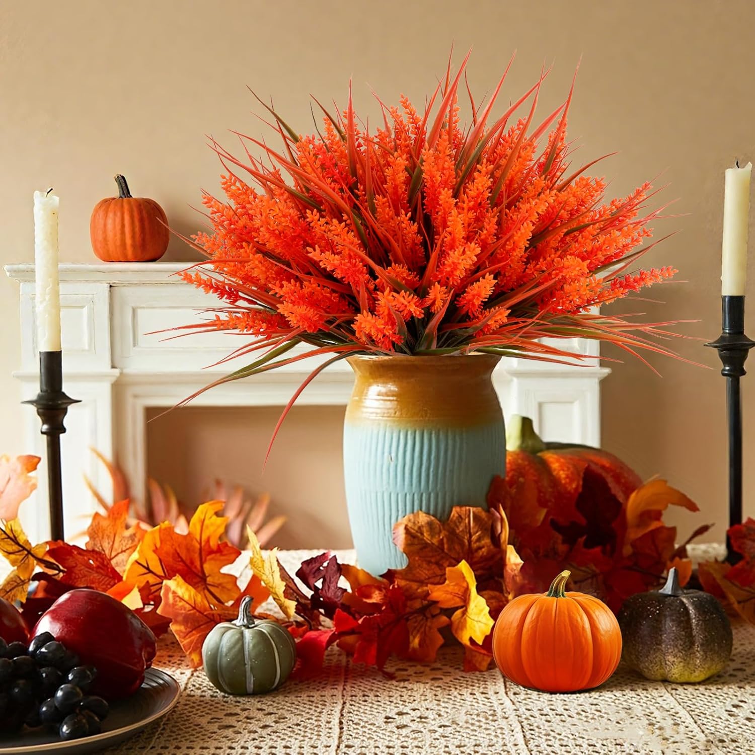 Geegoods 24 Bundles Artificial Fall Flowers Outdoor – Faux Lavender Flowers with Monkey Grass UV Resistant Plastic Faux Plants for Garden Porch Patio Home Decor, Autumn-red Color - Image 6