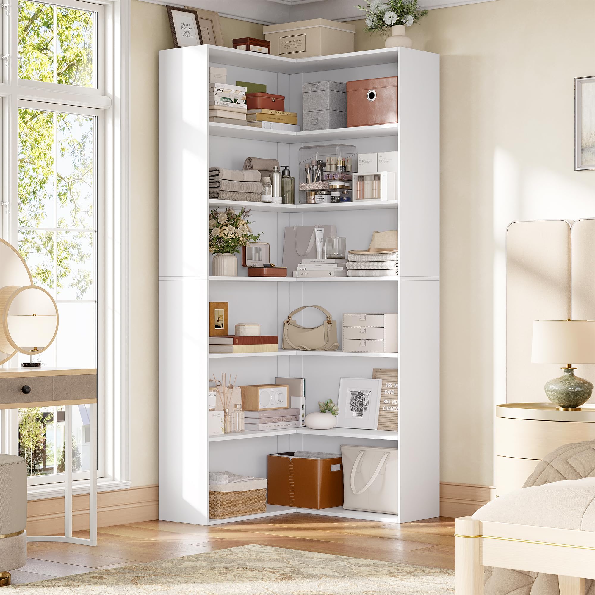 FirFurd Eckregal Bücherregal Eckschrank mit 6 Ebenen 60x60x186,4 cm weiß