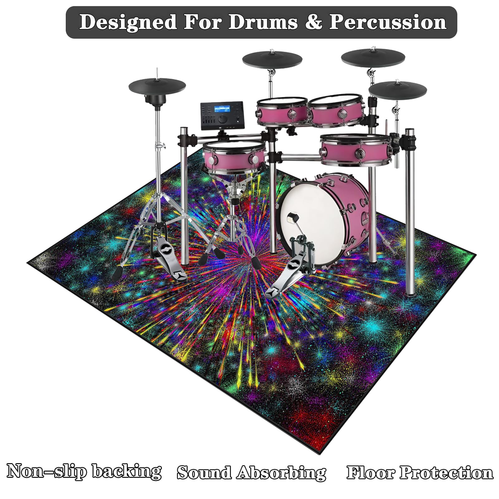 Tappeto per Batteria Acustica, Tappeto a Tamburo Antiscivolo, 230 x 200 cm Tappetino Insonorizzato Tappeto Drum Carpet per Batterie Elettroniche Rullante Snare Drum Grancassa Tappeto