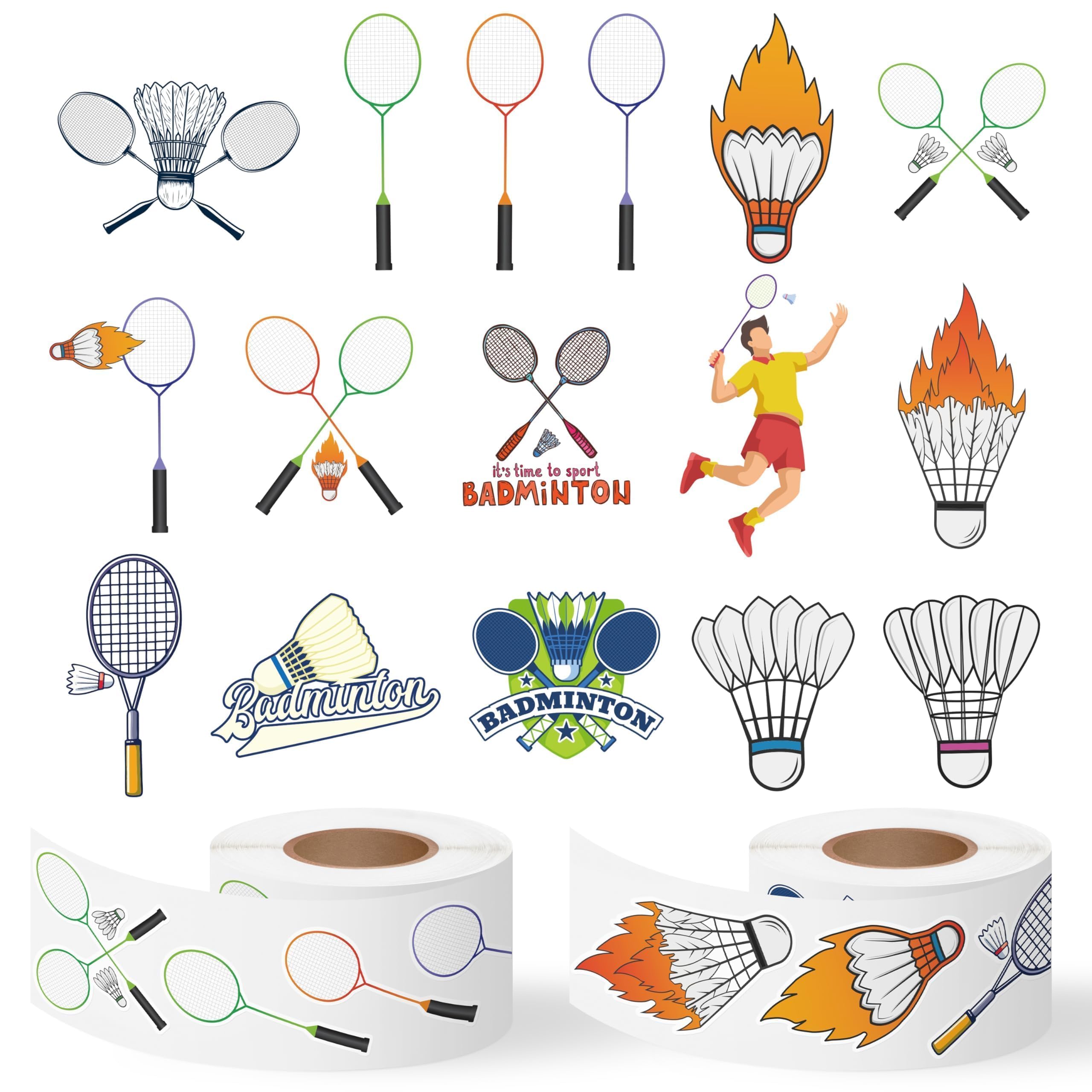 Badminton Sports Sticker Roll - 1000 Pcs Badminton Sport Waterproof Vinyl Reusable Laptop Stickers Coloring Book Scrapbook Water Bottle Page Activity Pad Birthday Party Favors Gift Wrapping