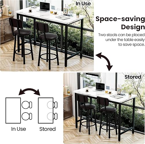 Miniatura 9 de DKLGG Juego de mesa de comedor rectangular de 47 pulgadas para 2 personas con mesa de MDF y sillas de piel sintética, juego de bar para cocina