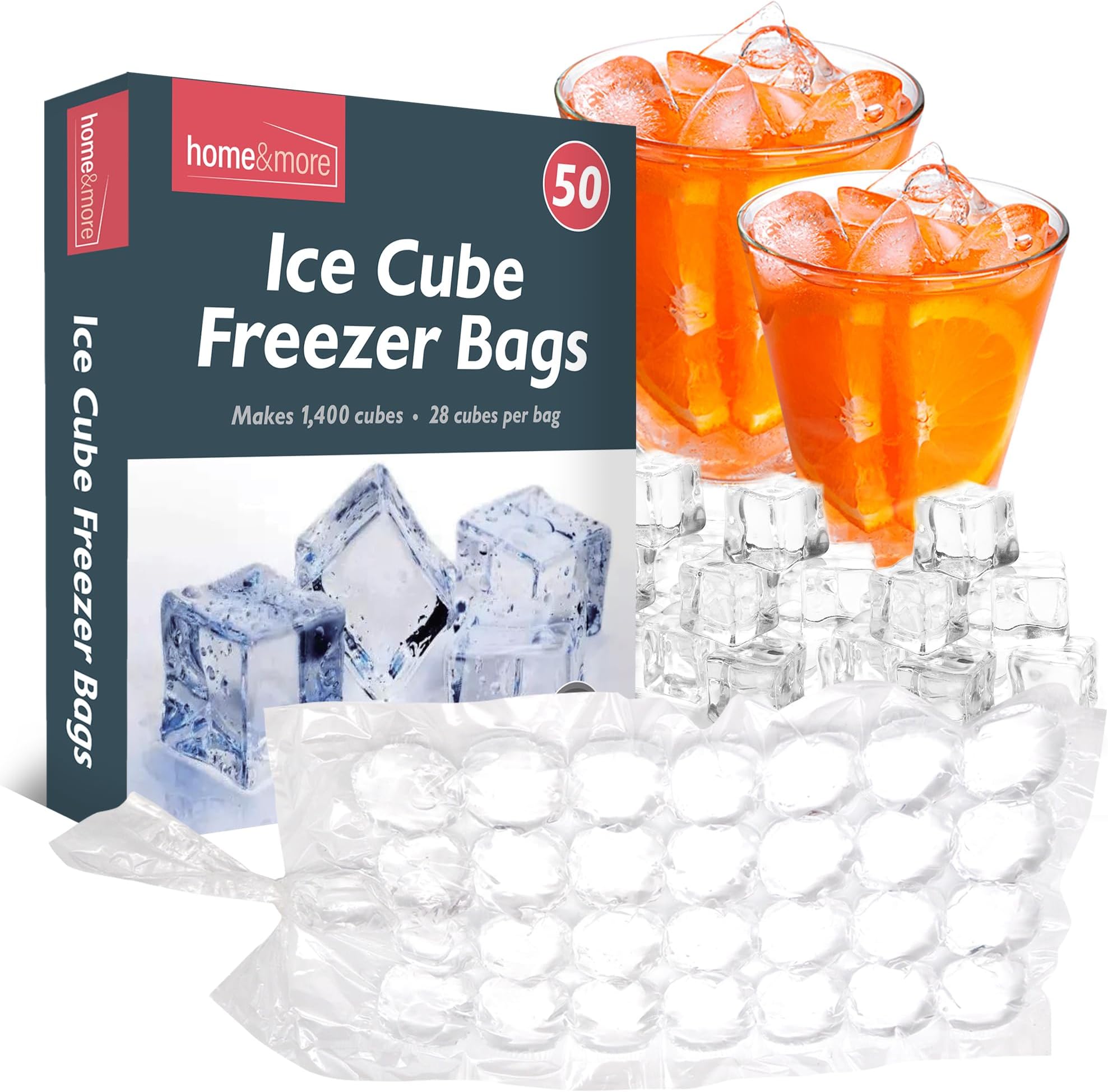 50pk Disposable Ice Cube Bags for Making Ice Make 1,400 Ice Cubes