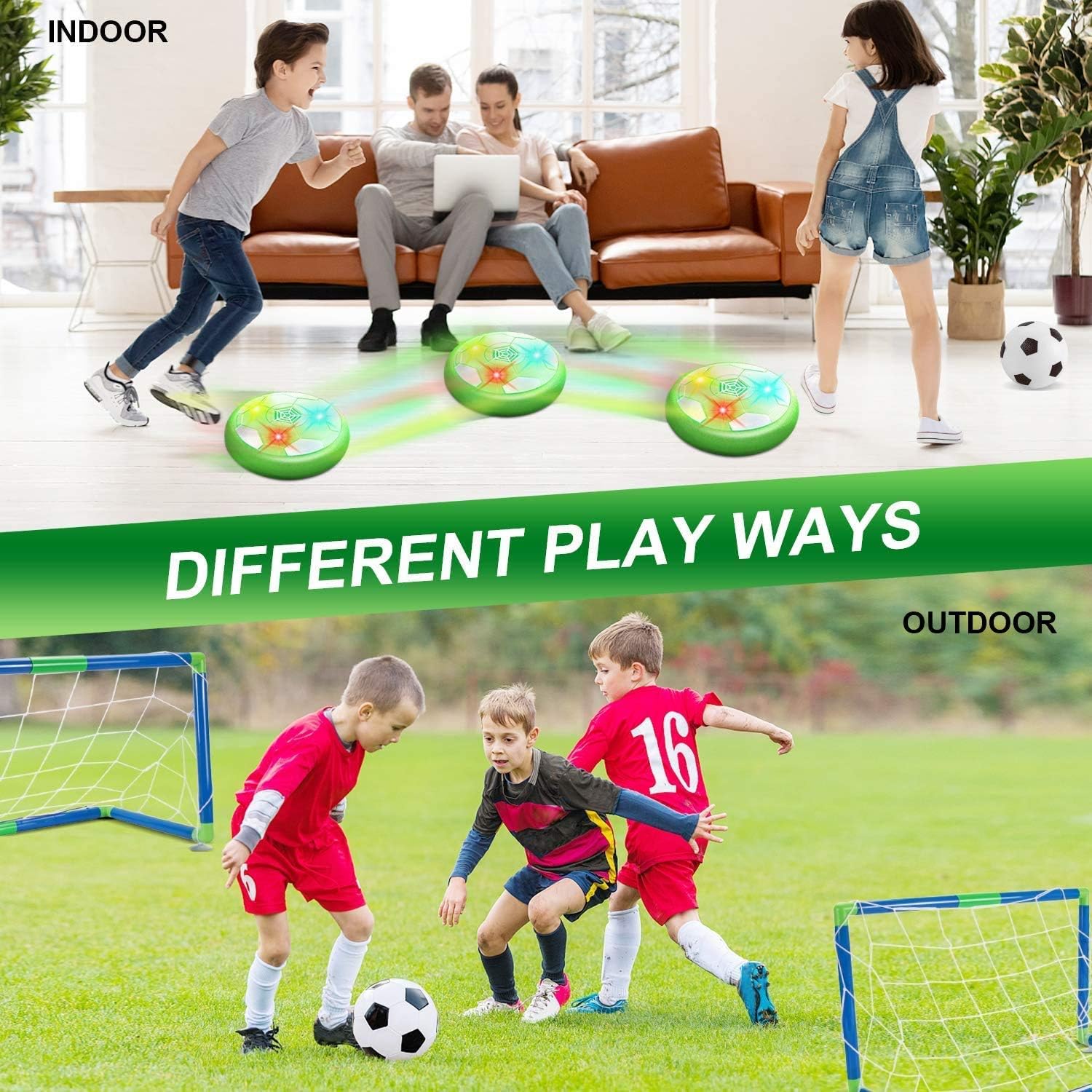 HOMOFY Kids Game Toys Hover Soccer Ball Set Air Soccer with 2 Goals, Ball Toy with LED Light, Fun Indoor Football Gifts for 2 3 4 5 6 7-12 Boys, Girls,Toddlers Toys: Toys & Games
