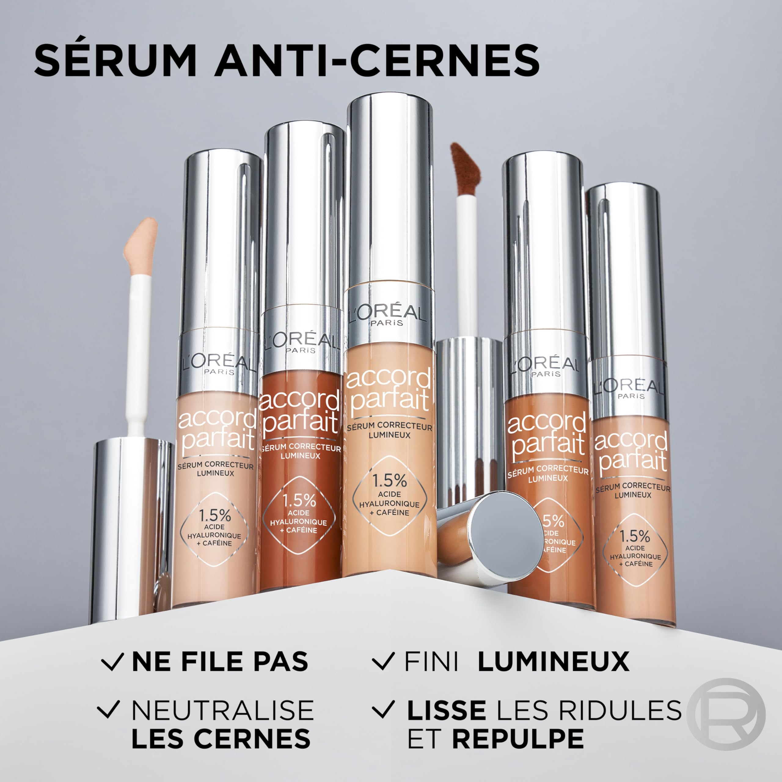 L'Oréal Paris - Świecące serum korygujące - Koryguje cienie i nawilża - Formuła z kwasem hialuronowym i kofeiną - Idealne dopasowanie - Odcień : 0,5D - 11 ml