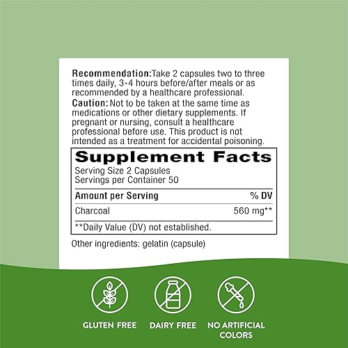 Miniatura 2 de Natures Way Carbón activado une materiales y gas no deseados 560 mg por porción 100 cápsulas