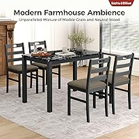 Vista 2 de Sophia & William 5 Piece Dining Table Set for 4, Faux Marble Kitchen Table and Chairs Set, Solid Wood Farmhouse Dinner Table Set,Veined Black Marble