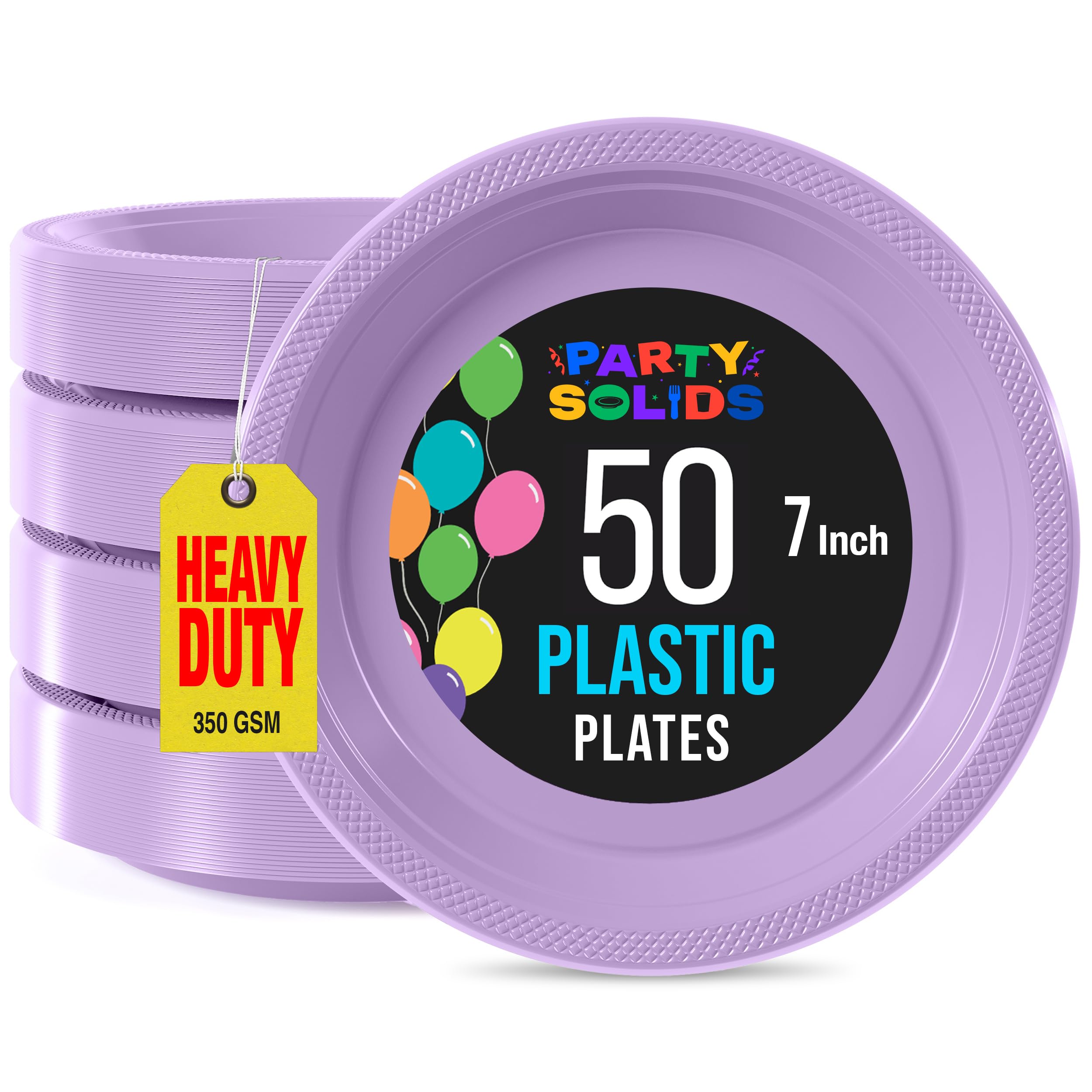 Exquisite Party Solids Lavender Plastic Plates For Party Supplies 7" Lavender Disposable Plates Heavy Duty 50 Pcs Plastic Dinnerware Sets Heavy Duty