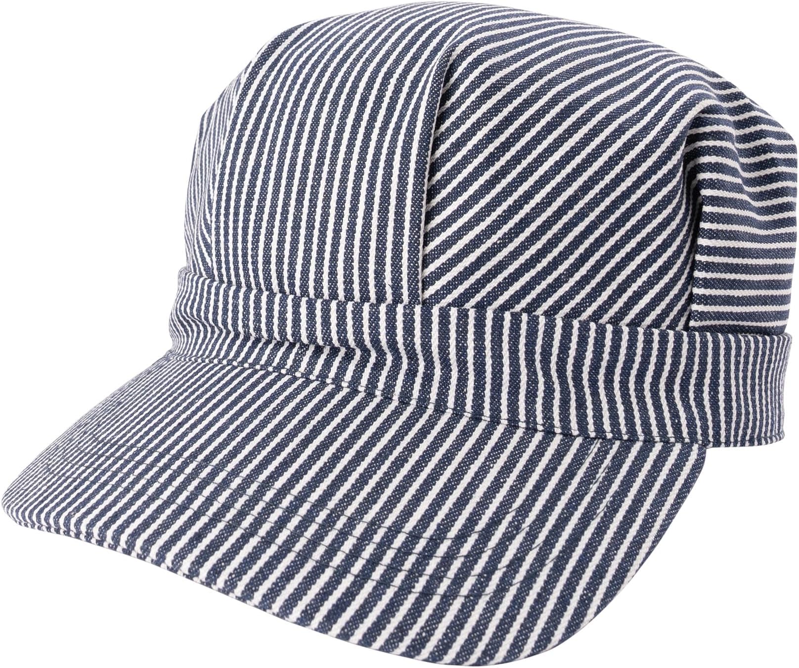 Hickory Stripe Engineer Cap โ Vintage Railroad Conductor Train Hat for Costumes & Work